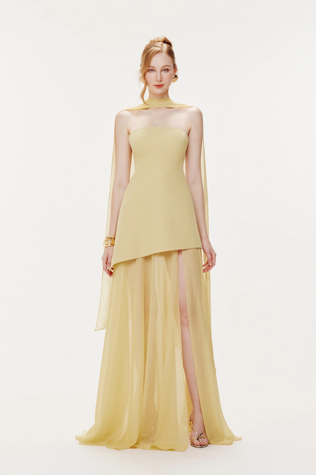 Marlis Yellow Strapless Layered Train Dress (Final Sale-US Only)