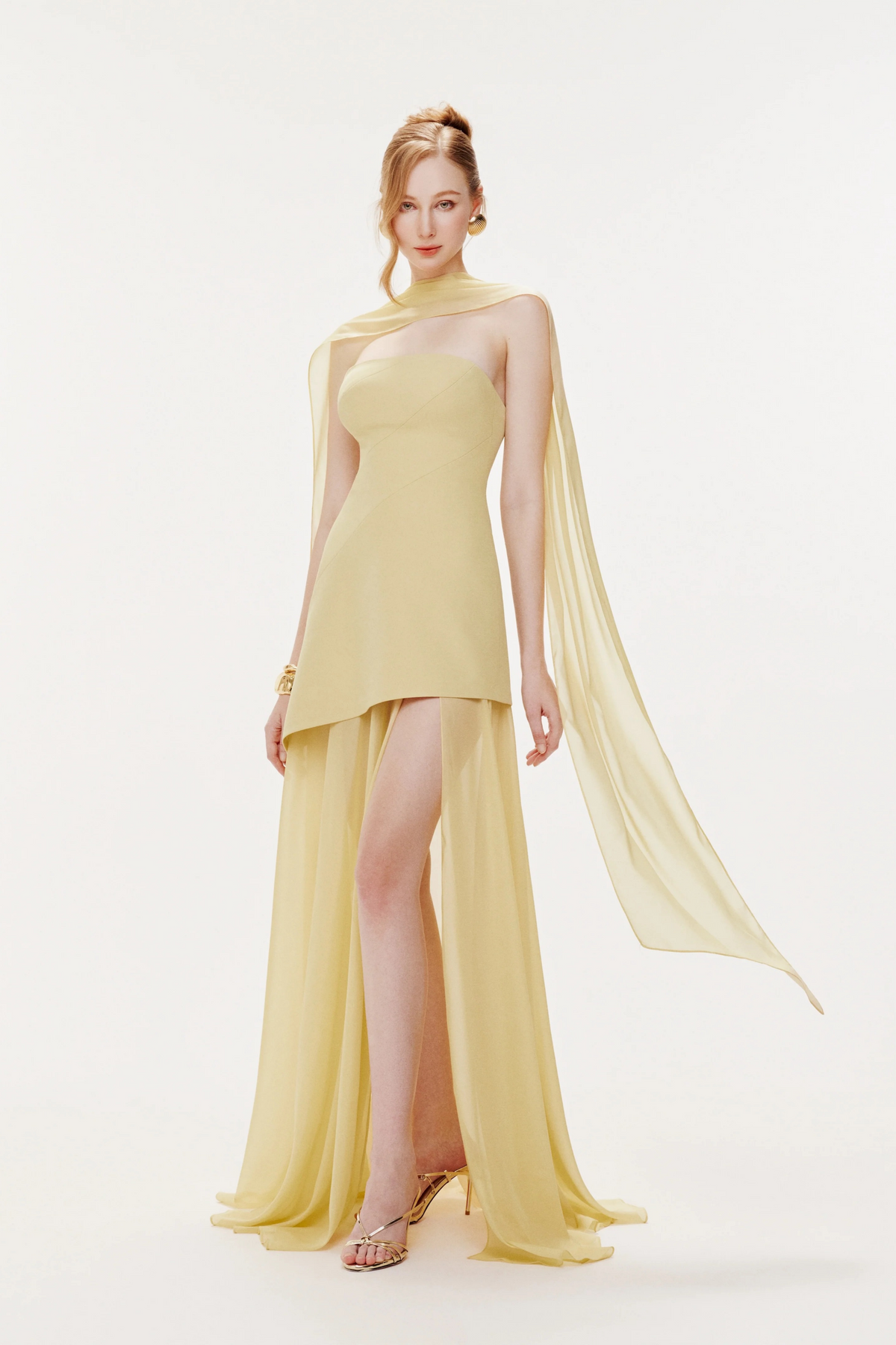 Marlis Yellow Strapless Layered Train Dress (Final Sale-US Only)