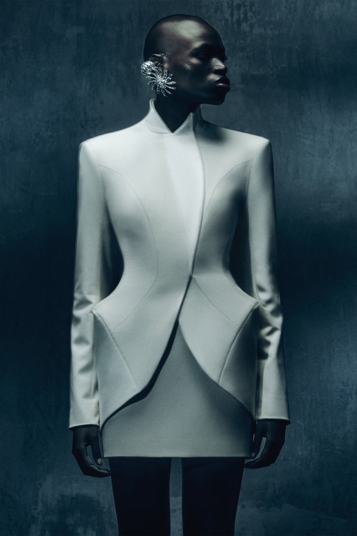 Adriana White Barrel Design Jacket & Skirt Set