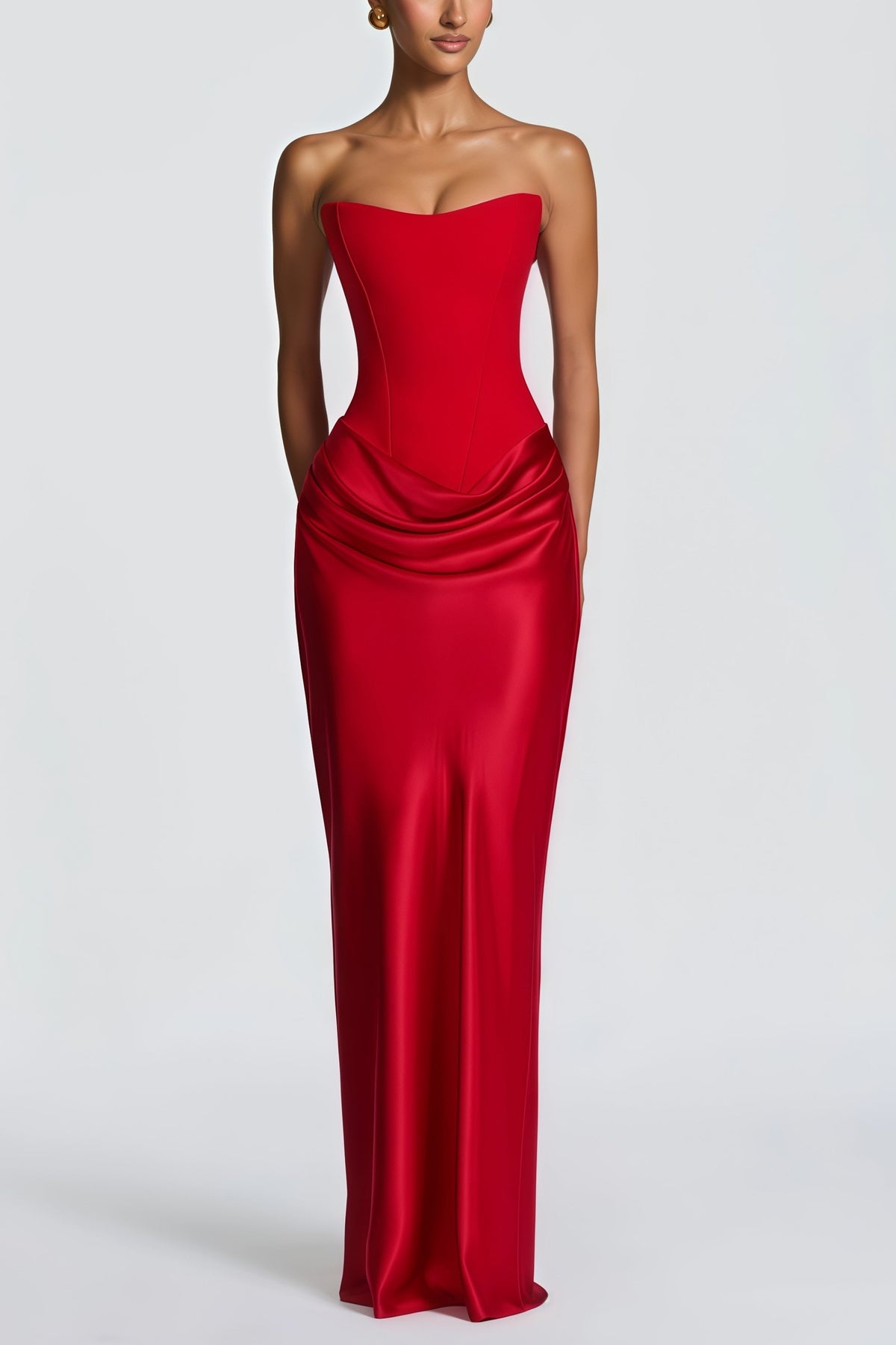 Berit Red Scarf Off Shoulder Ruched Maxi Dress