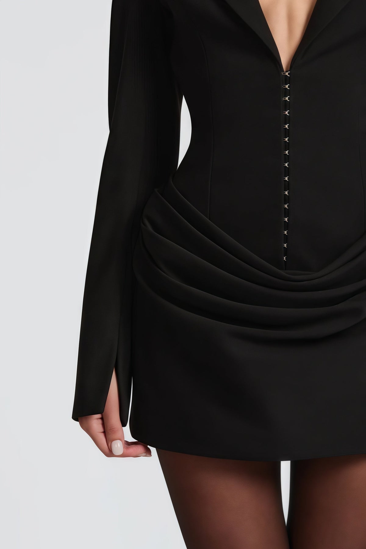 Rosette Black Ruched Blazer Mini Dress