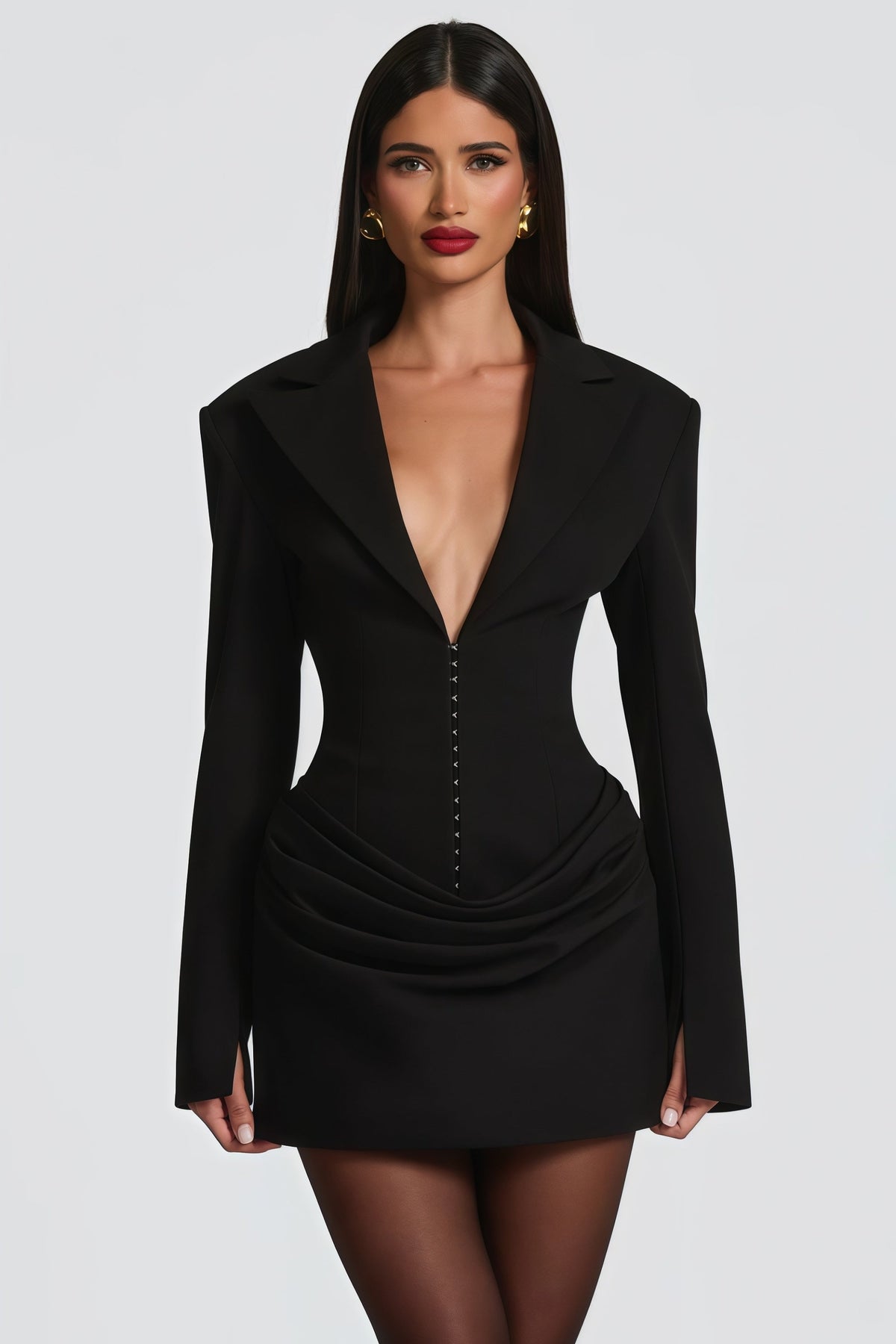 Rosette Black Ruched Blazer Mini Dress (Final Sale-US Only)