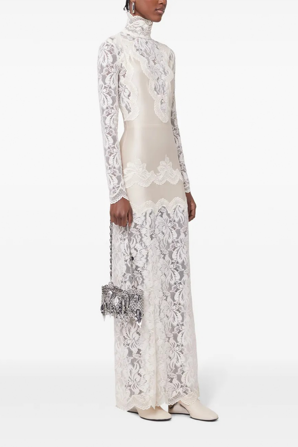 Airelle White Satin Panel Lace Maxi Dress