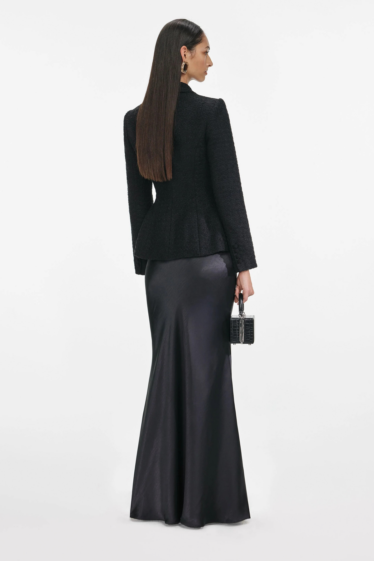 Ariadna Black Tweed Jacket & Satin Skirt Set