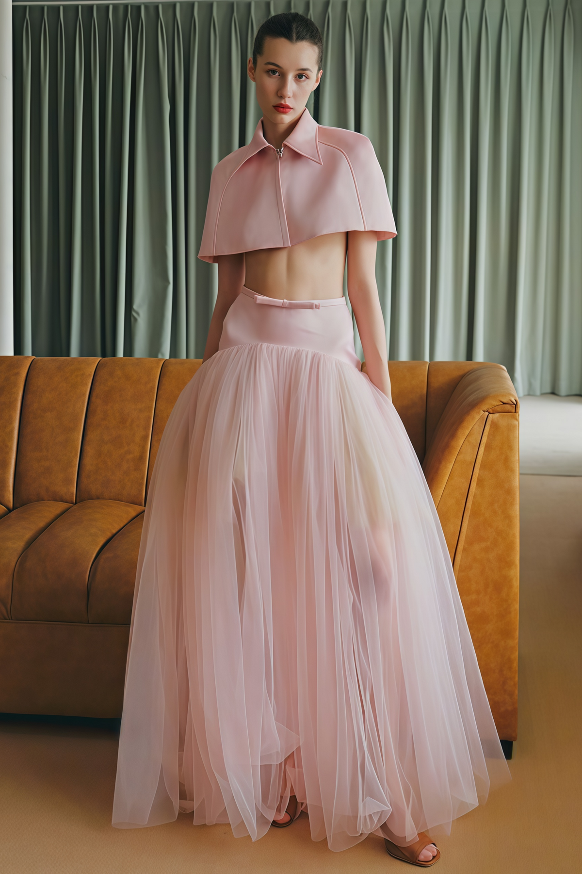 Clara Pink Cape Top & Tulle Skirt Set