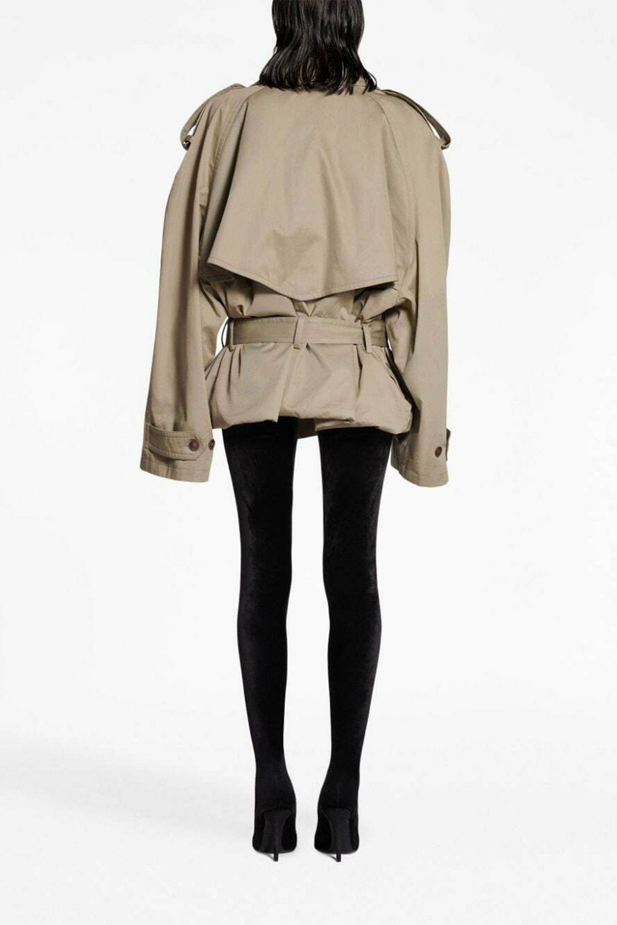 Sandra Khaki Double-Breasted Short Trench Coat