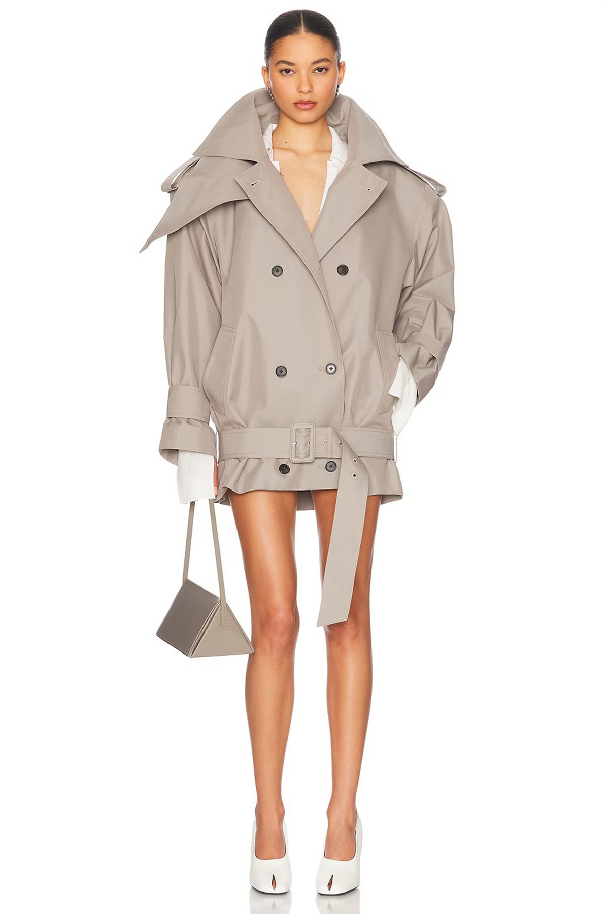 Mavis Grey Double-Breasted Belted Trench Coat