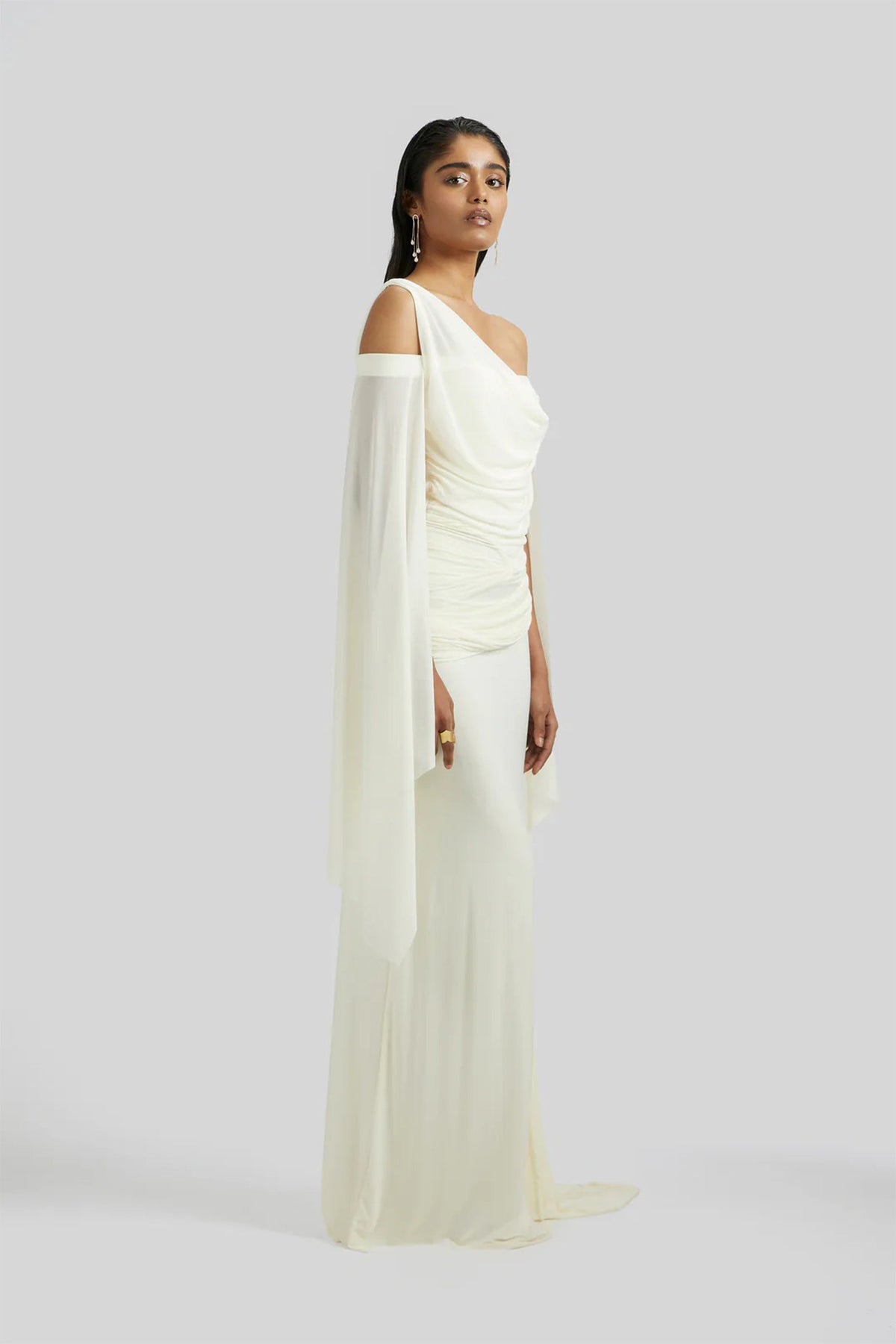 Aurianne White Asymmetrical Draped Maxi Dress