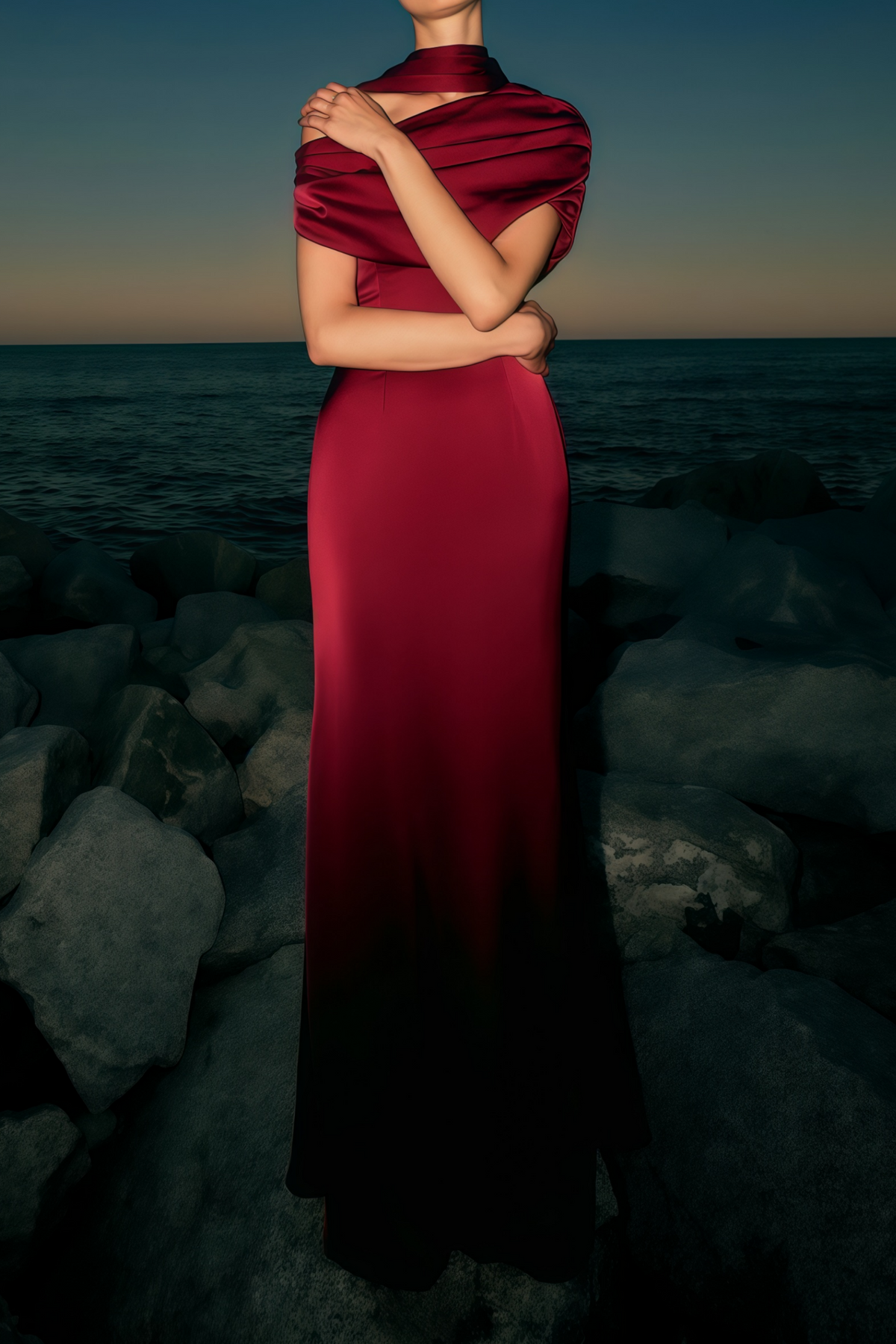 Benedetta Red One Shoulder Satin Maxi Dress