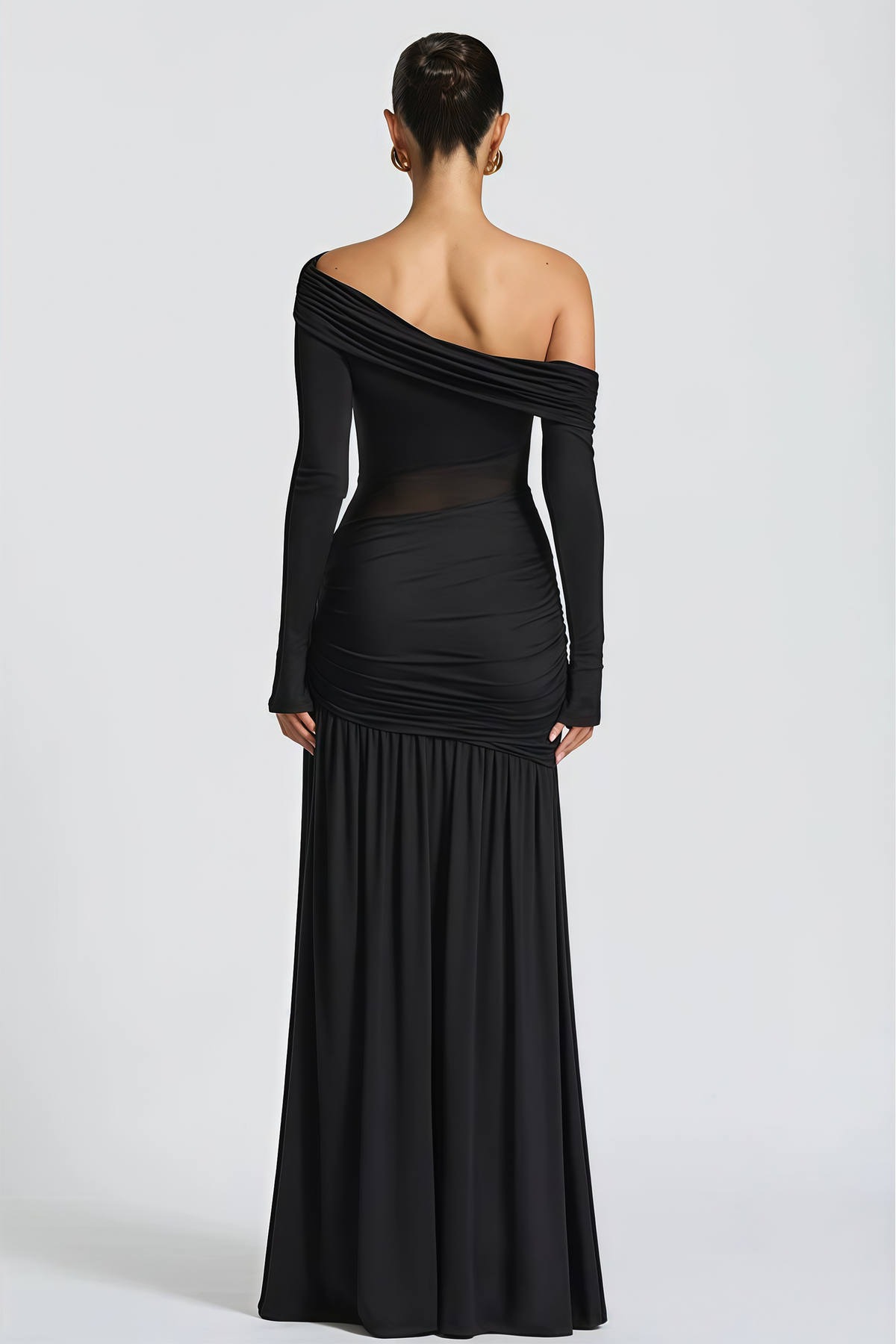 Anastasia Black One Shoulder Gathered Maxi Dress (Final Sale-US Only)