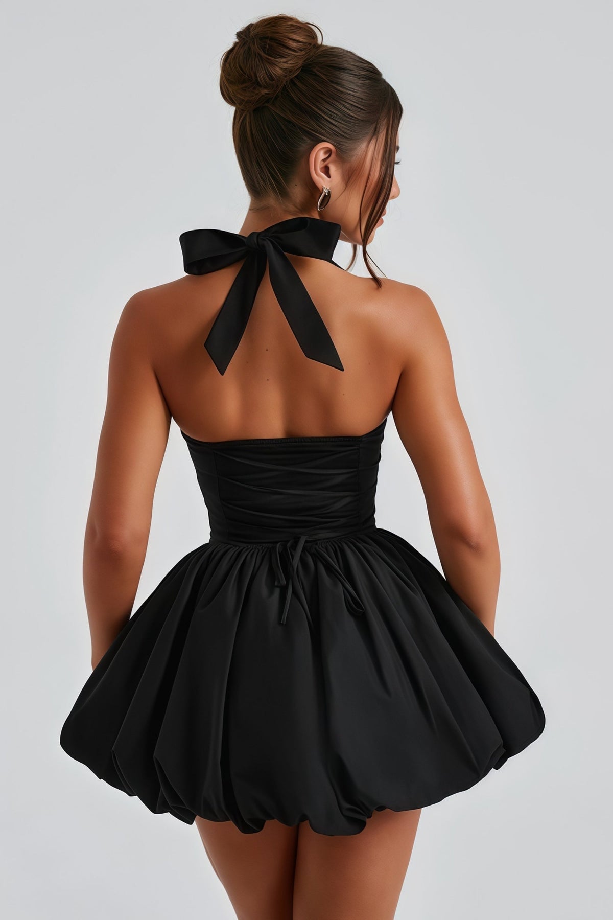 Anaelle Black Shirred Puffball Mini Dress