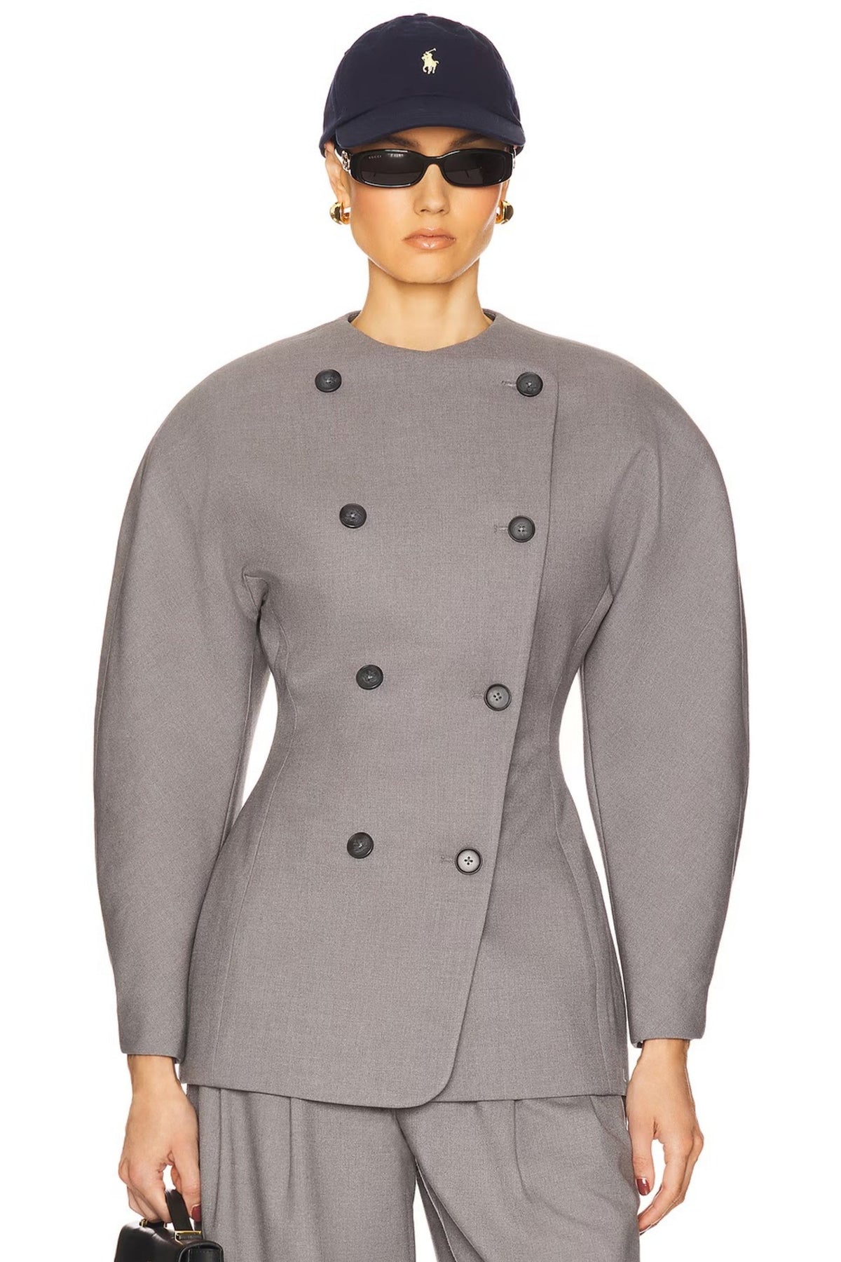 Clémence Grey Double-Breasted Coat & Trousers Set