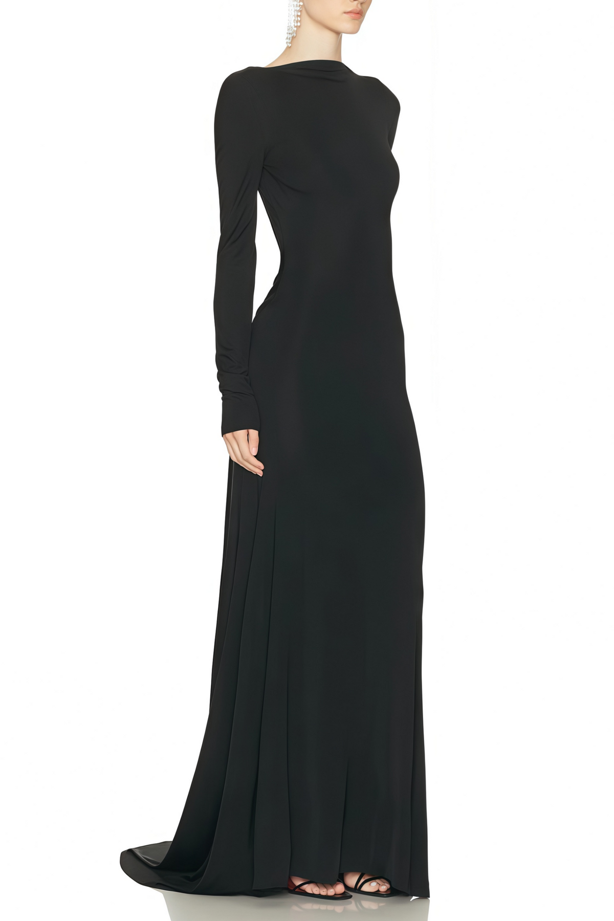 Caterina Black Open Back Maxi Gown with Train (Final Sale-US Only)