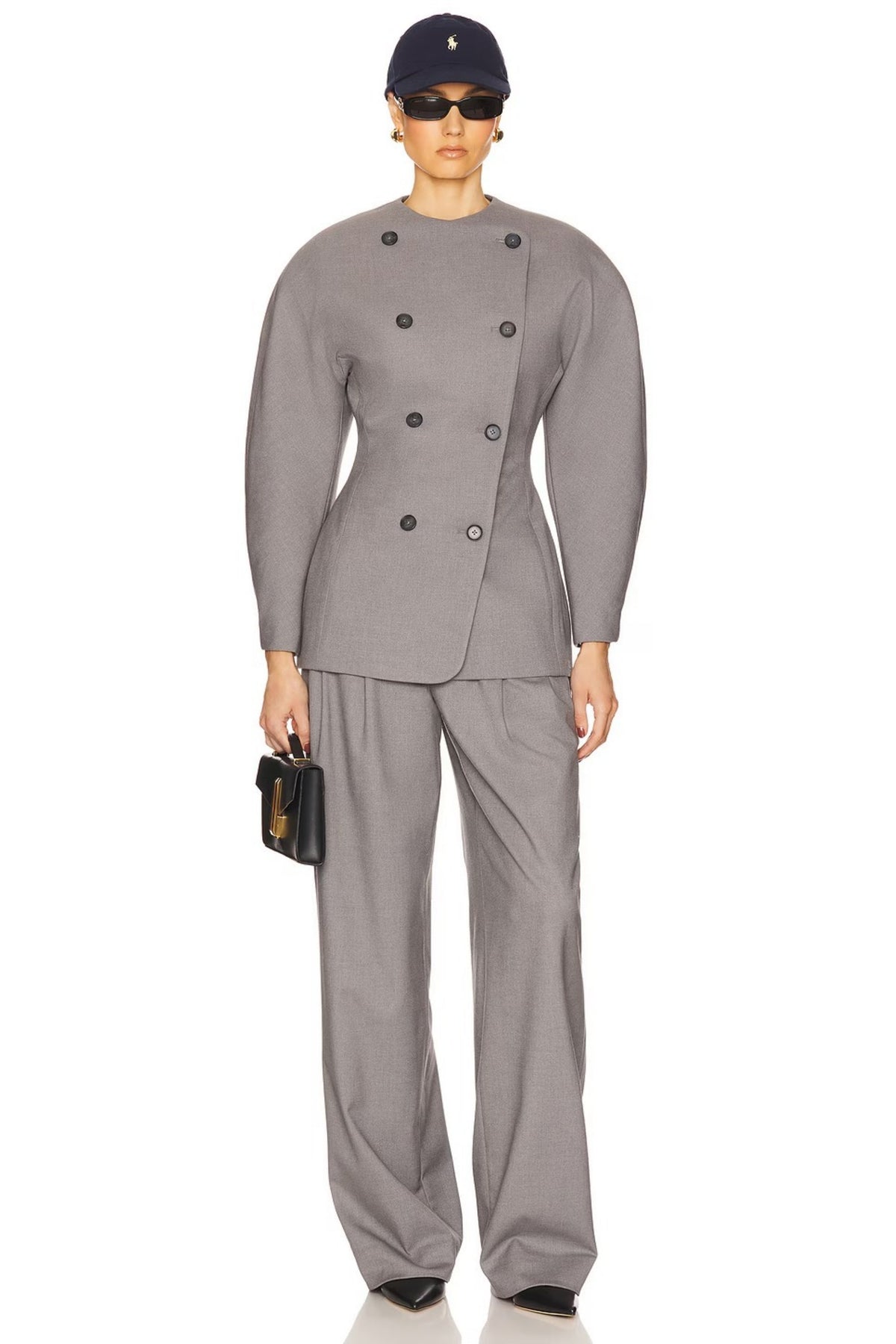 Clémence Grey Double-Breasted Coat & Trousers Set