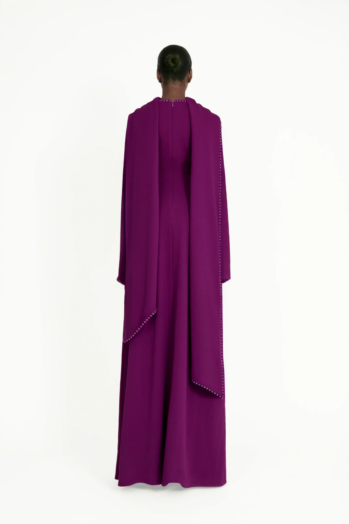 Piroska Purple Pearl Trim Shawl Detail Maxi Dress