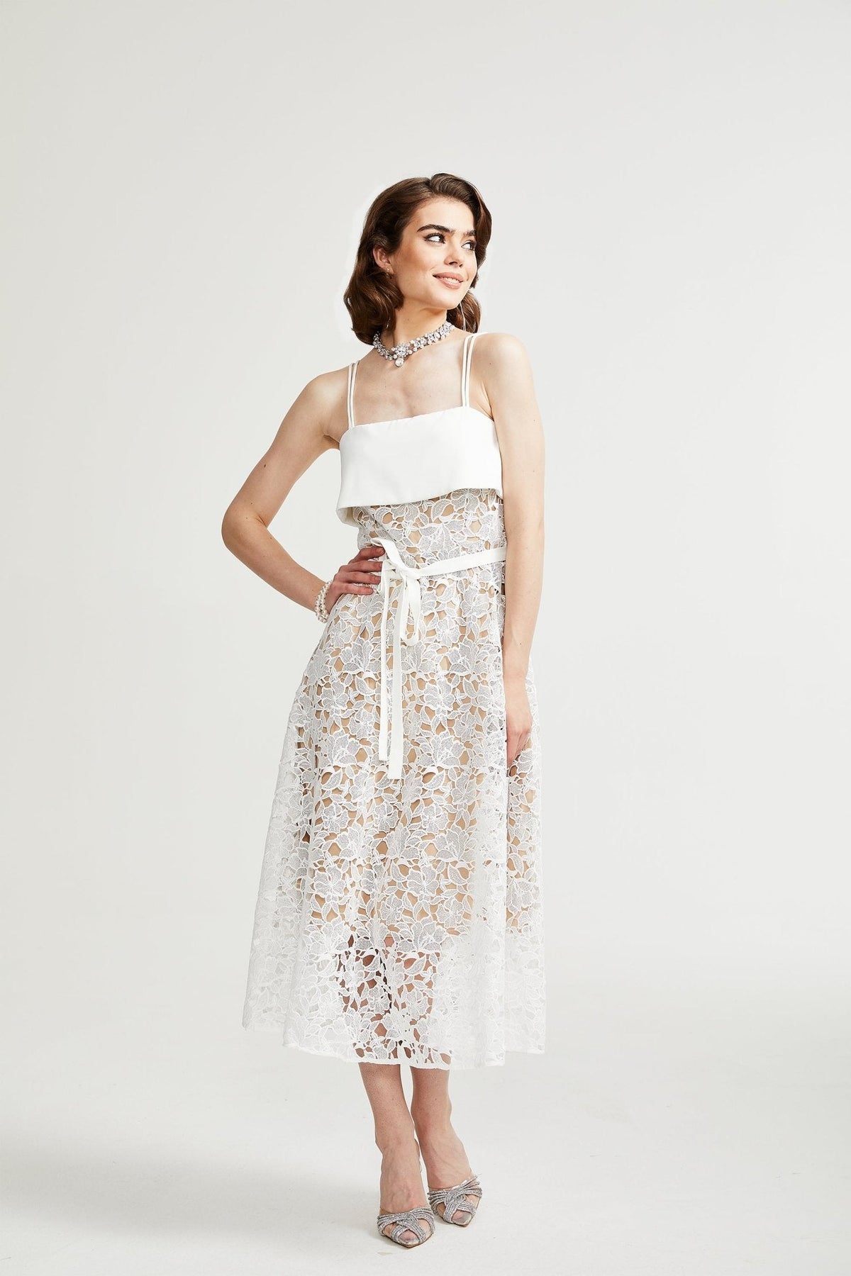 Jorvilda white pierced midi dress
