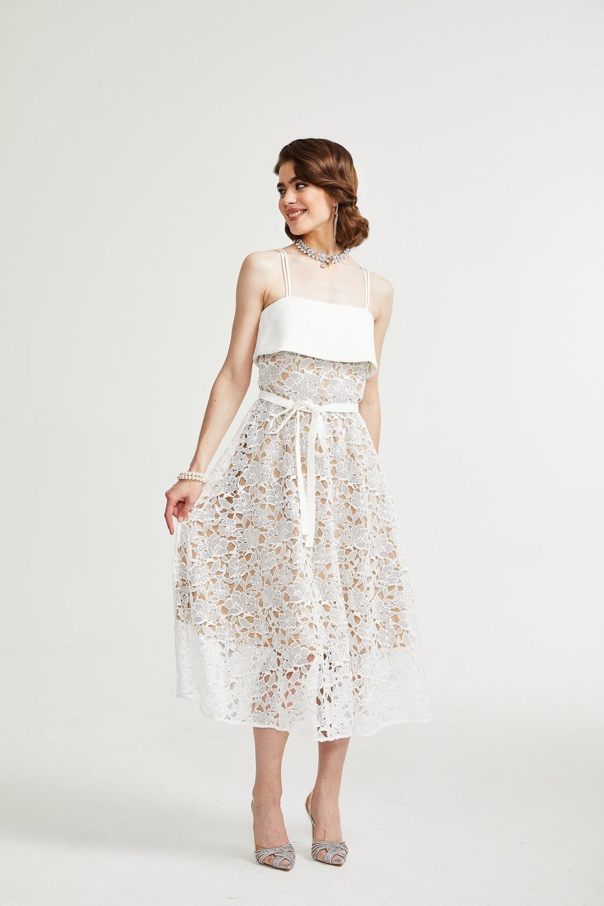Jorvilda white pierced midi dress - White