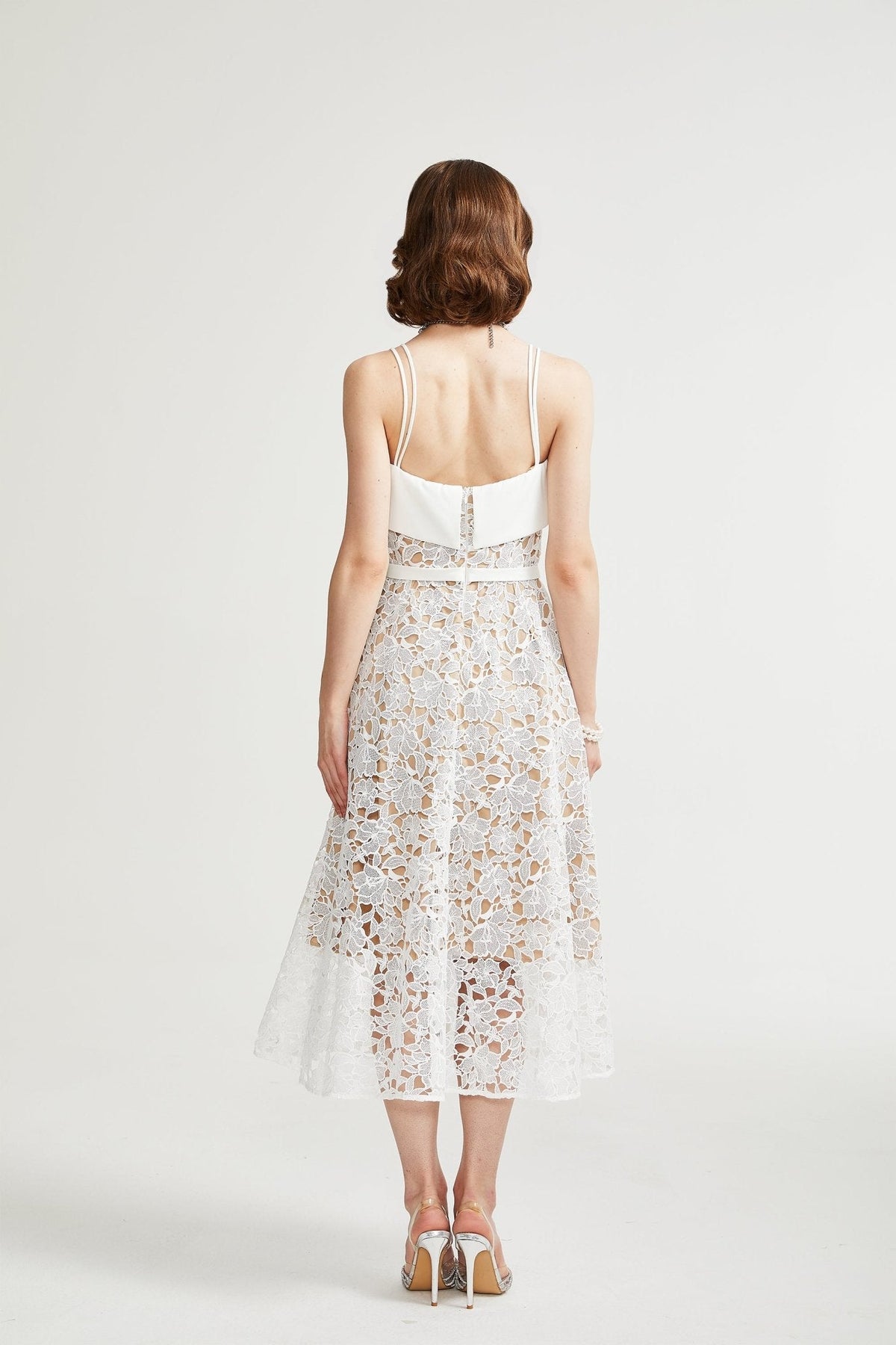 Jorvilda white pierced midi dress