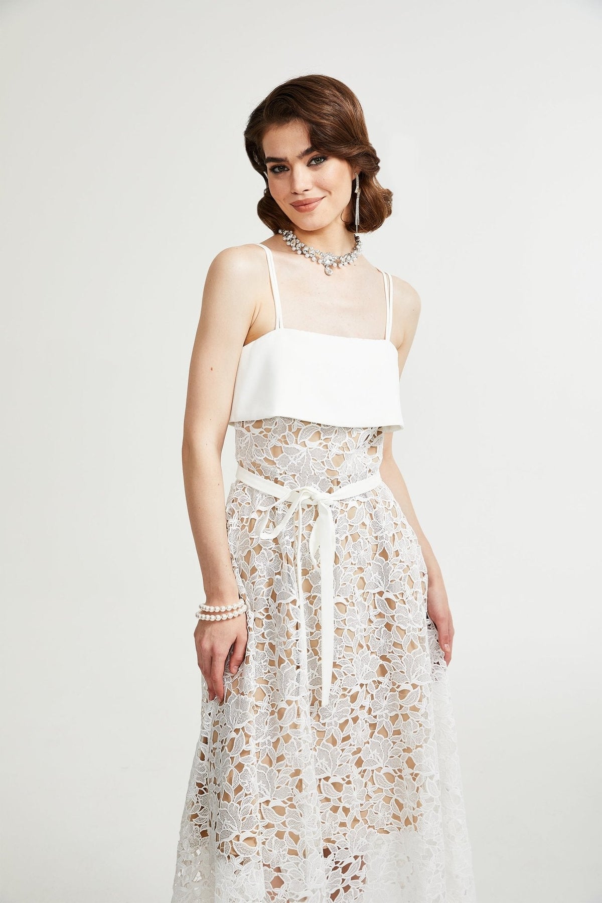 Jorvilda white pierced midi dress