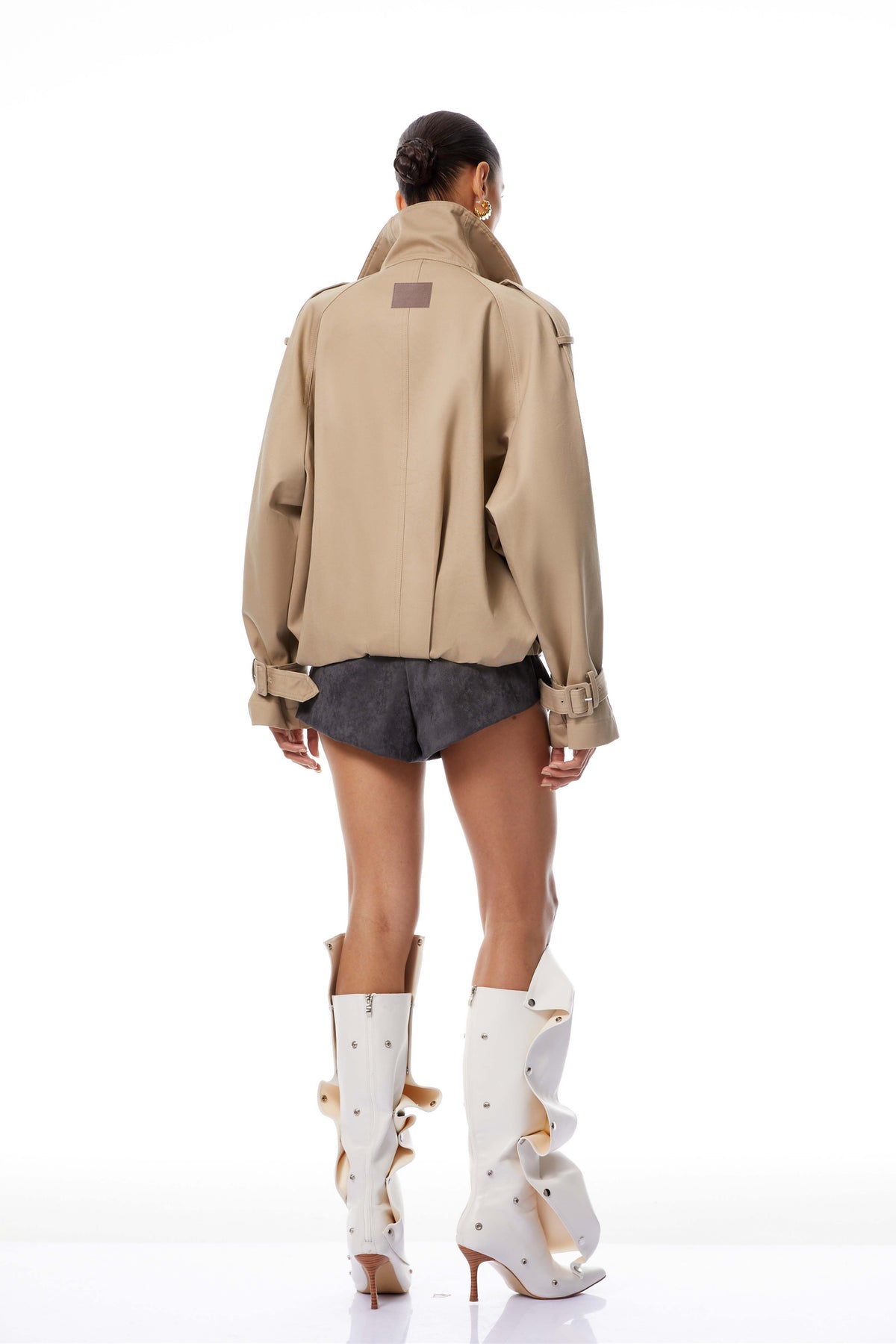 Eugenia Khaki Double-Breasted Short Trench Coat