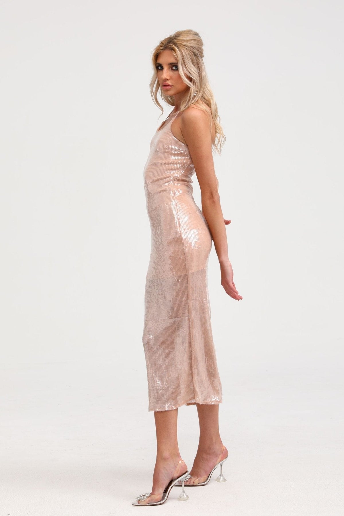 Laoise sequin halterneck midi dress
