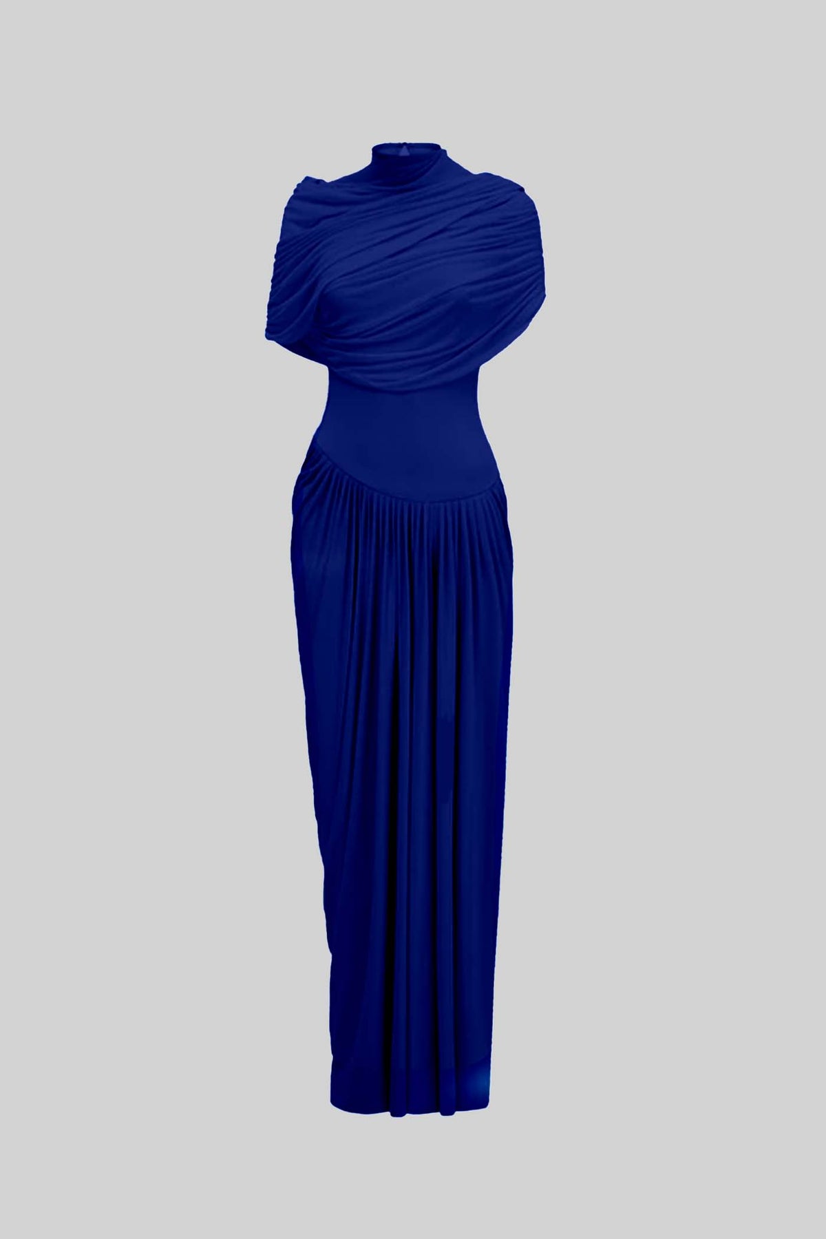 Elegant 3-Piece Maxi Dress With Ruched Details And Draping Skirt - Navy Blue