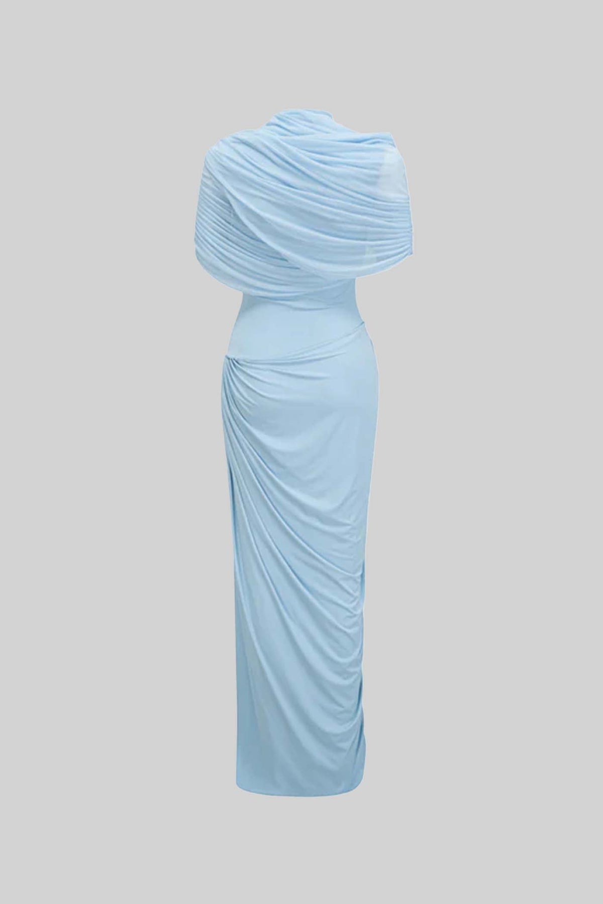 Elegant 3-Piece Maxi Dress With Ruched Details And Draping Skirt - Baby Blue