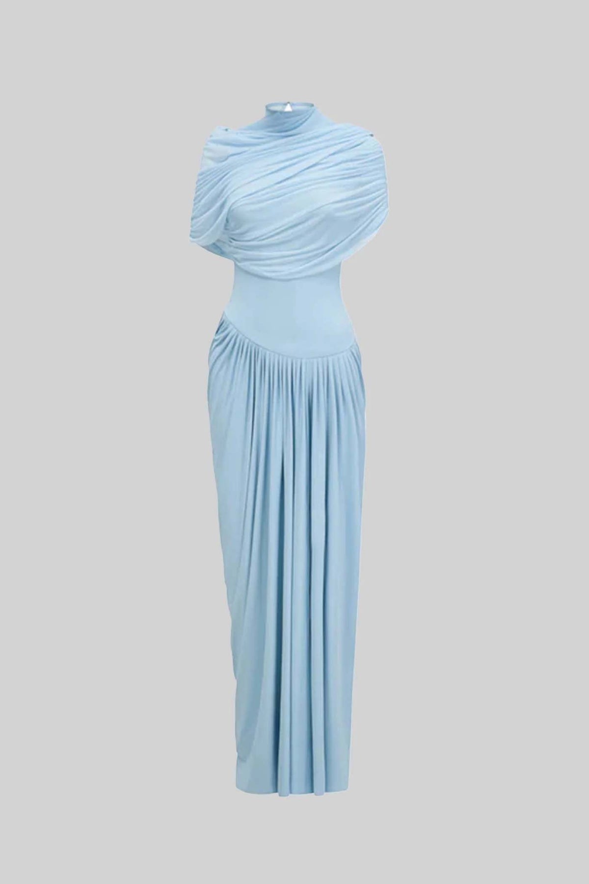 Elegant 3-Piece Maxi Dress With Ruched Details And Draping Skirt - Baby Blue