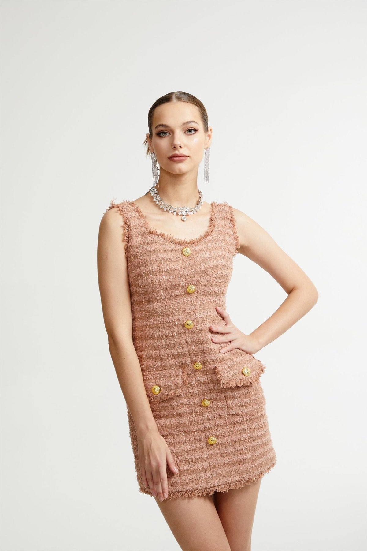Liane tweed button-down fastening dress
