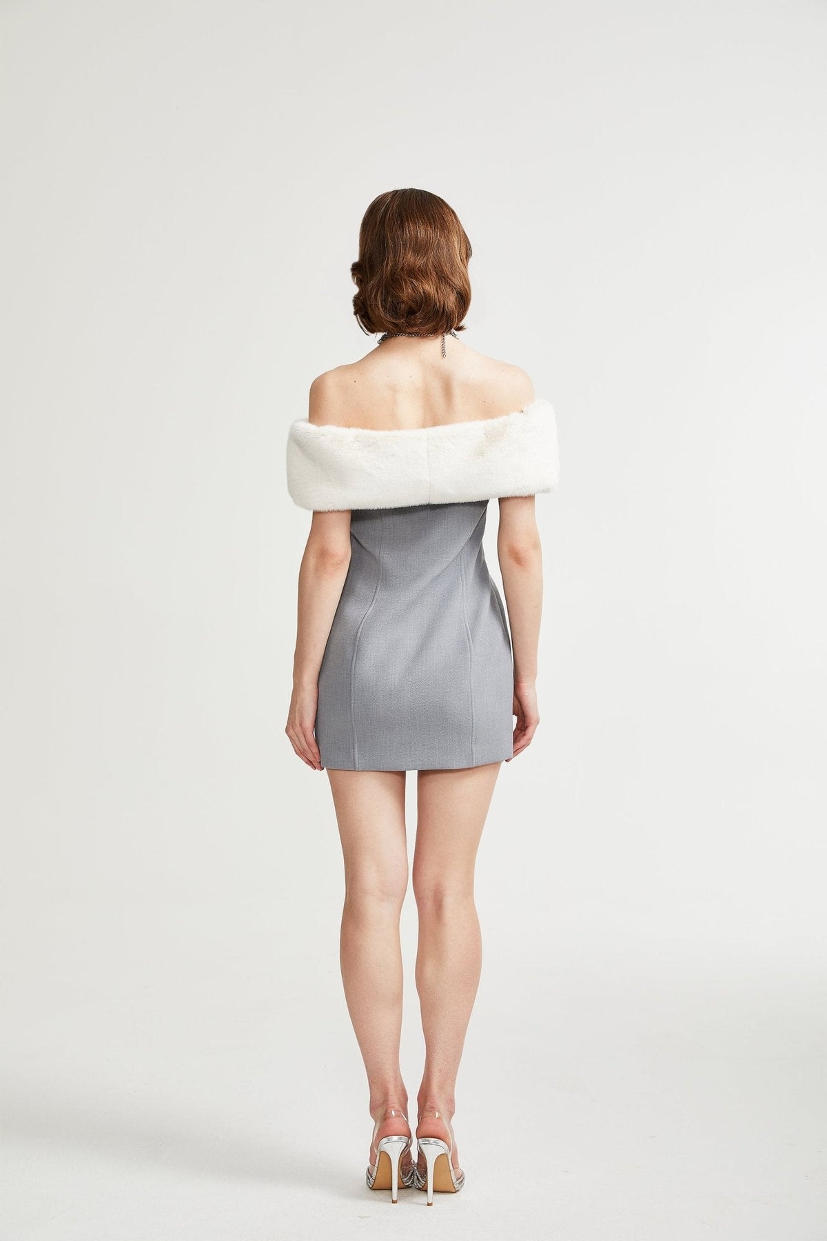 Lina grey faux-fur mini dress