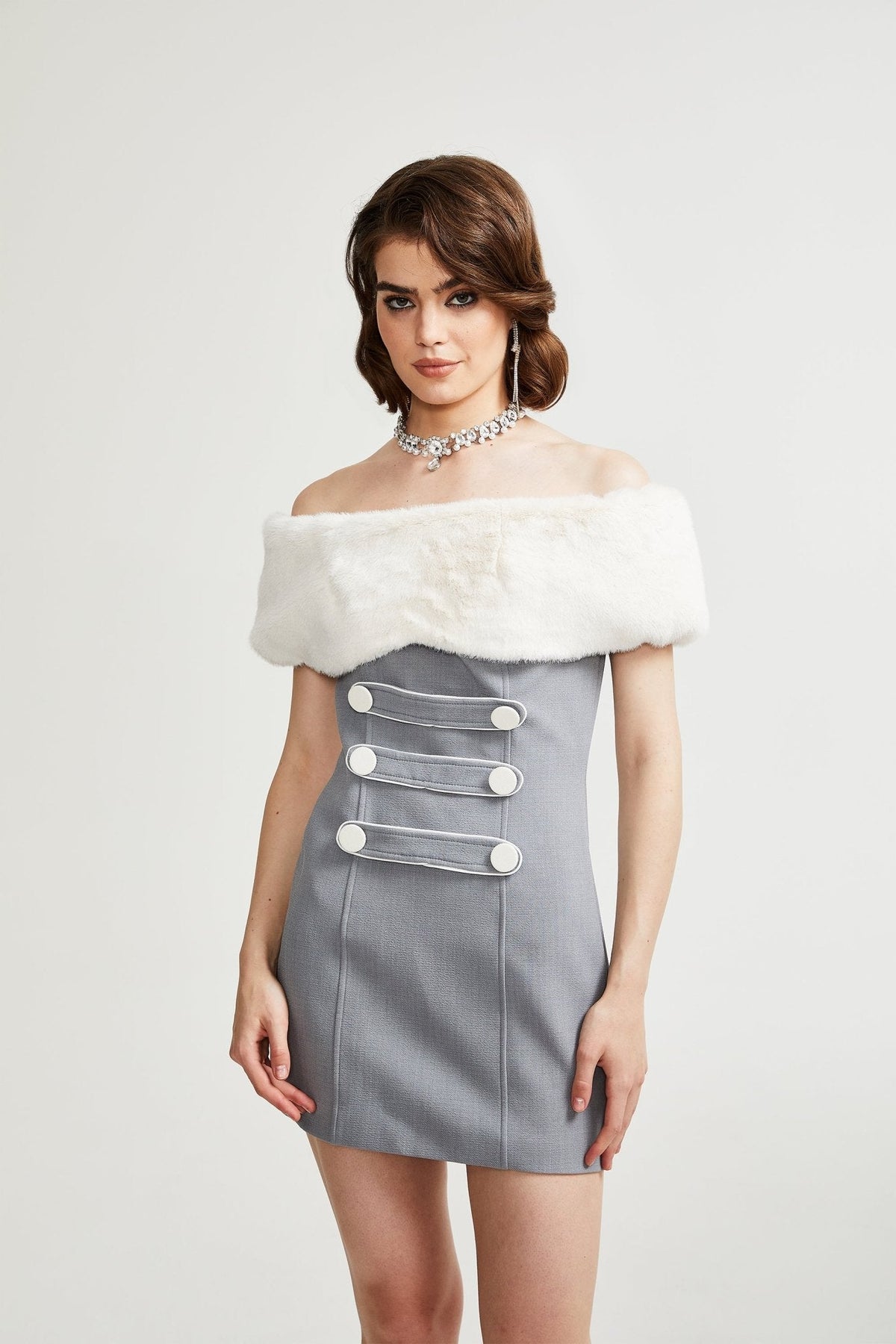 Lina grey faux-fur mini dress