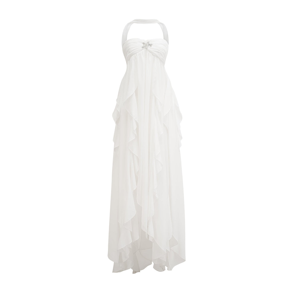 Mariah pink chiffon ruffle halter neck maxi dress