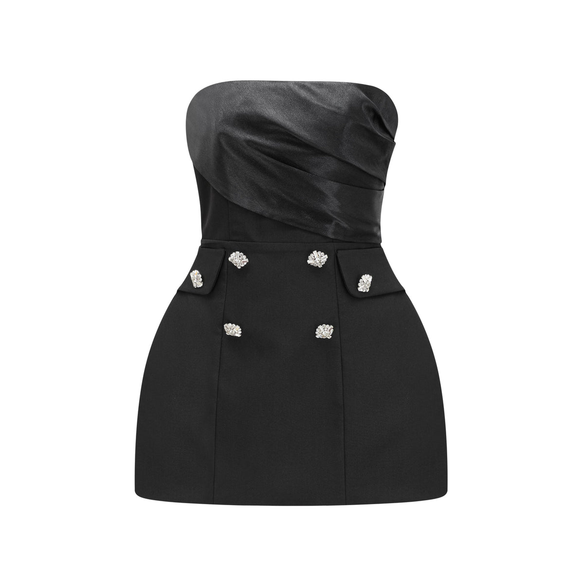 Mealla black crystal-button flared mini dress
