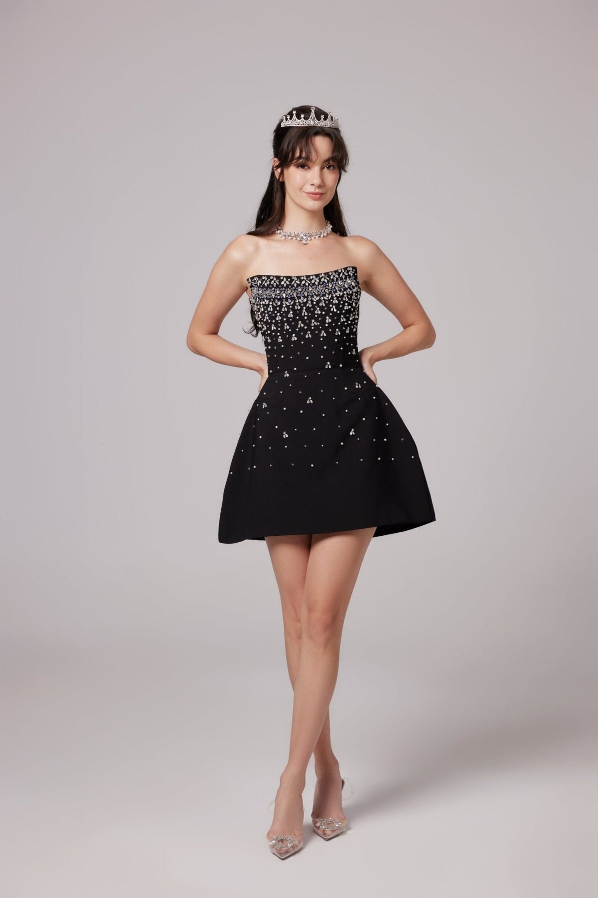Melisande black embellished mini dress