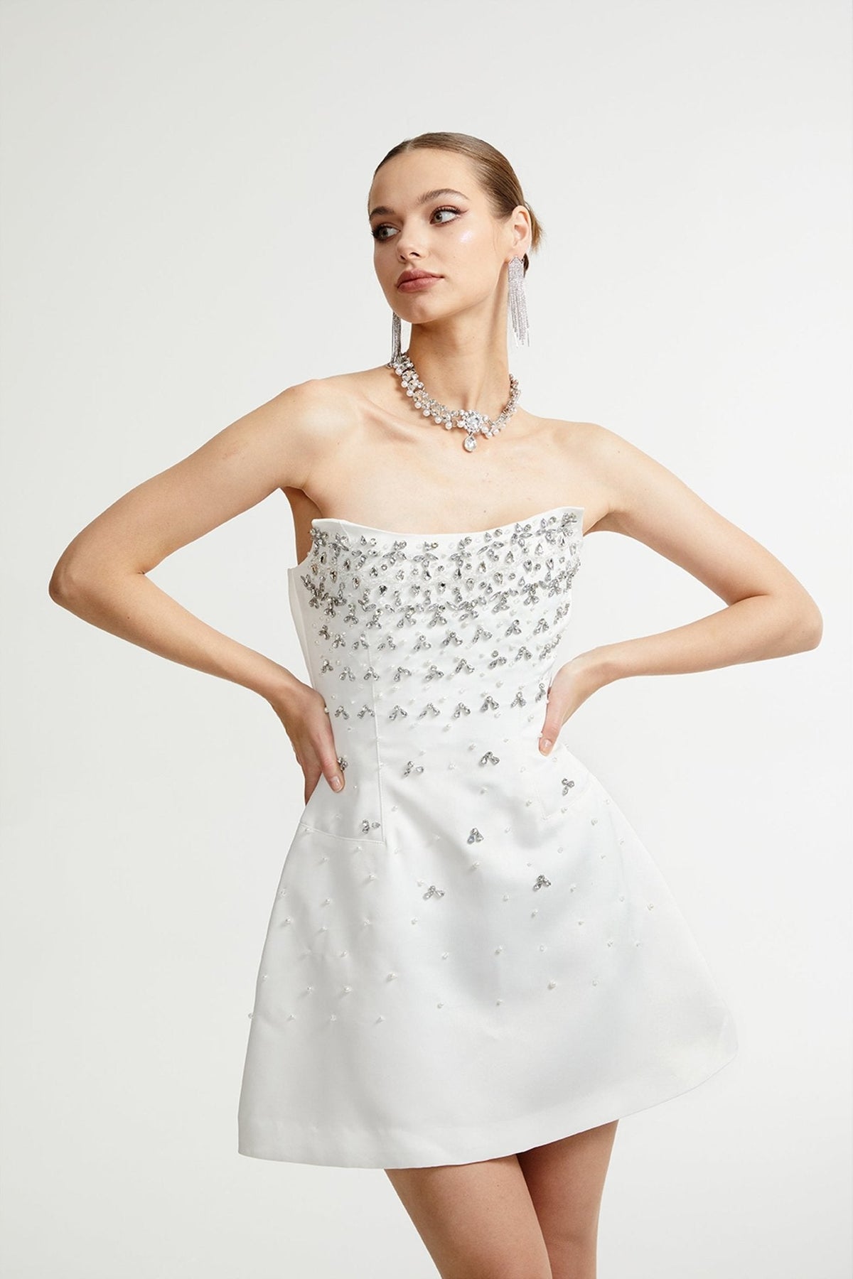 Melisande white embellished mini dress