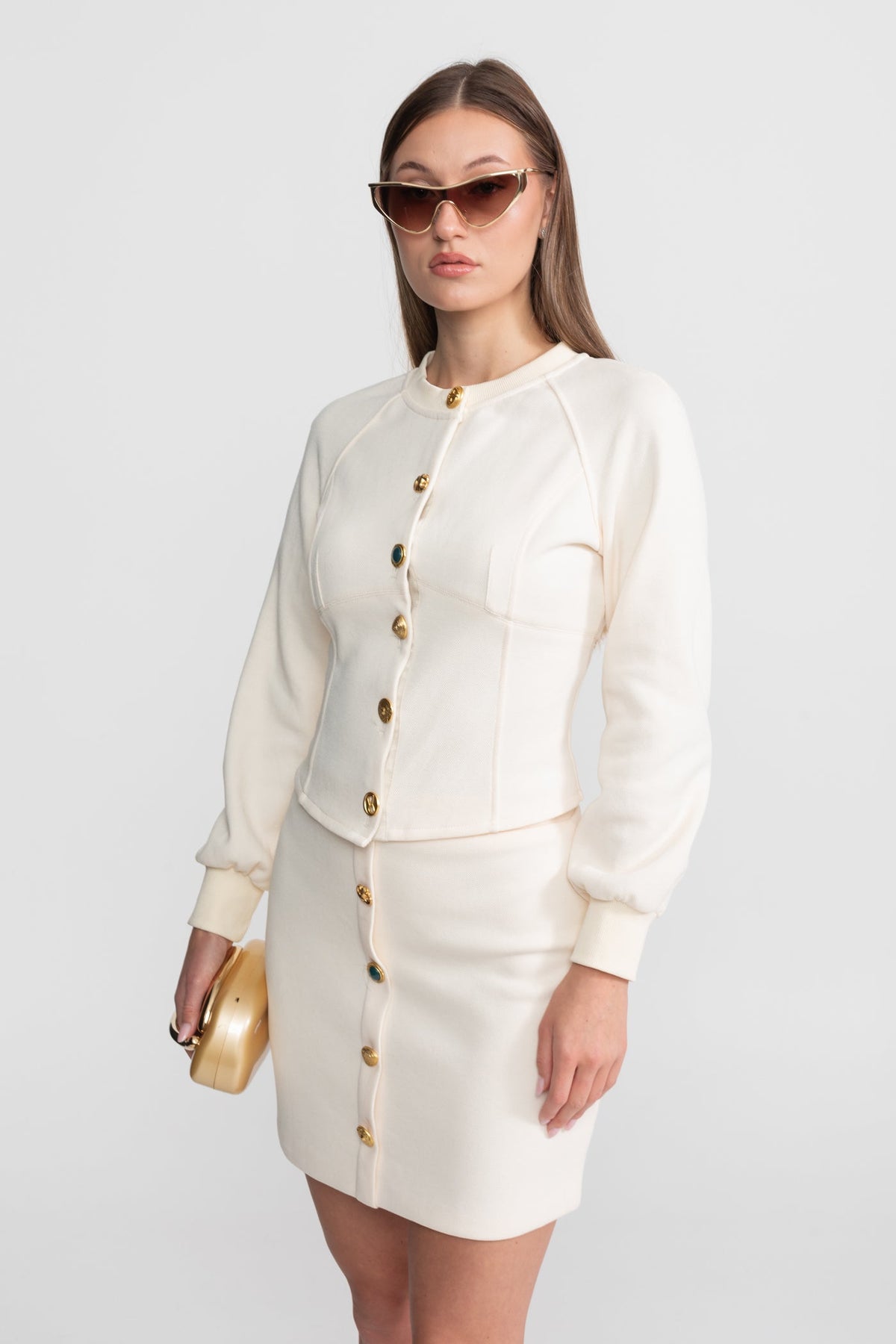 Embellished Button Co-ord Set – Ivoire