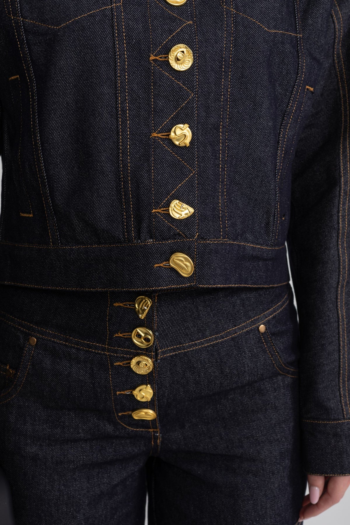 Gold Button Denim Co-ord Set – Indigo