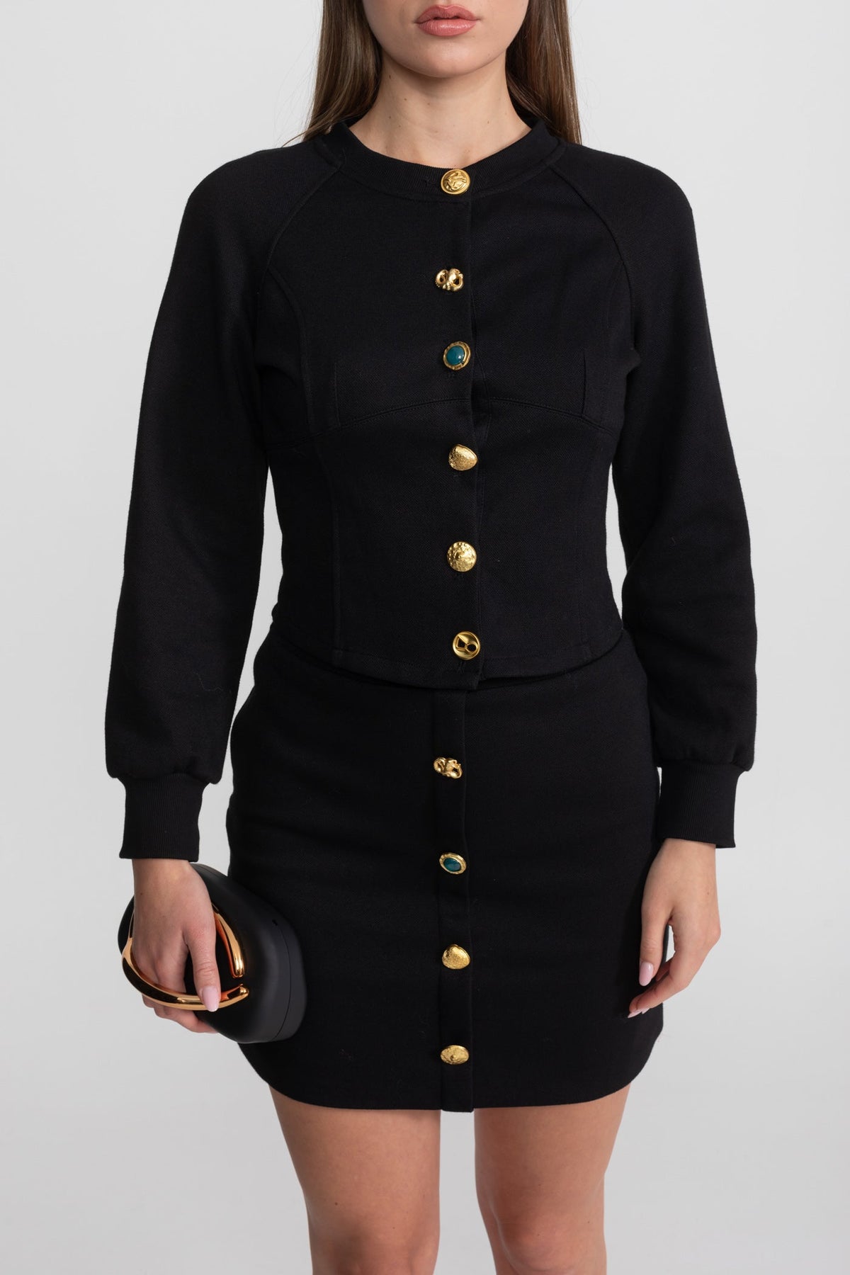 Embellished Button Co-ord Set – Black