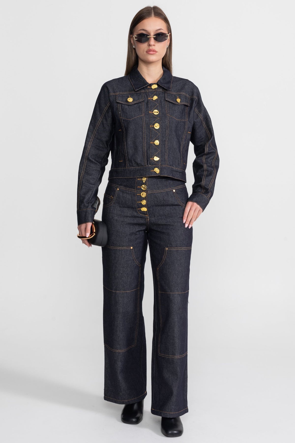 Gold Button Denim Co-ord Set – Indigo