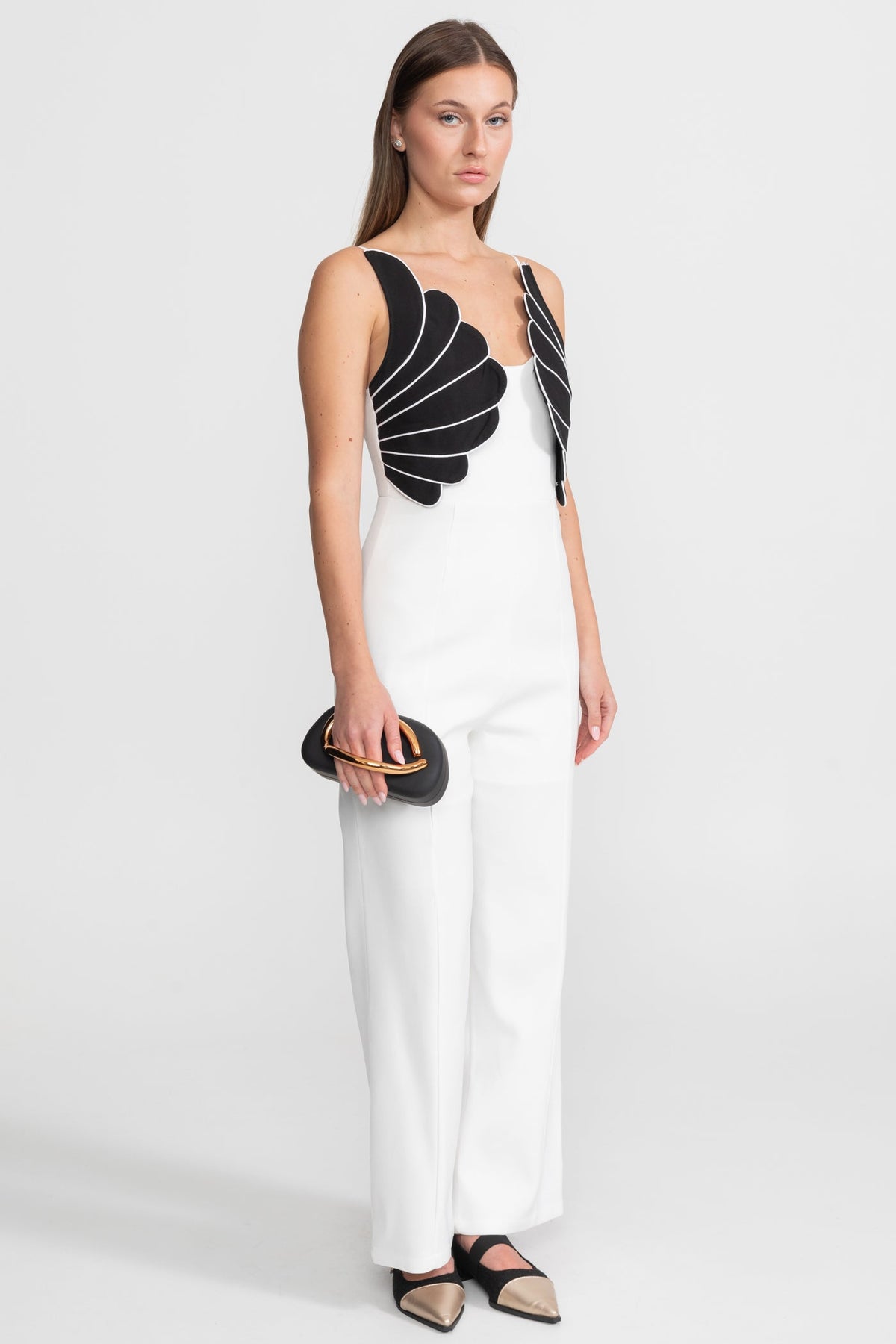 Wing Detail Jumpsuit – White & Black