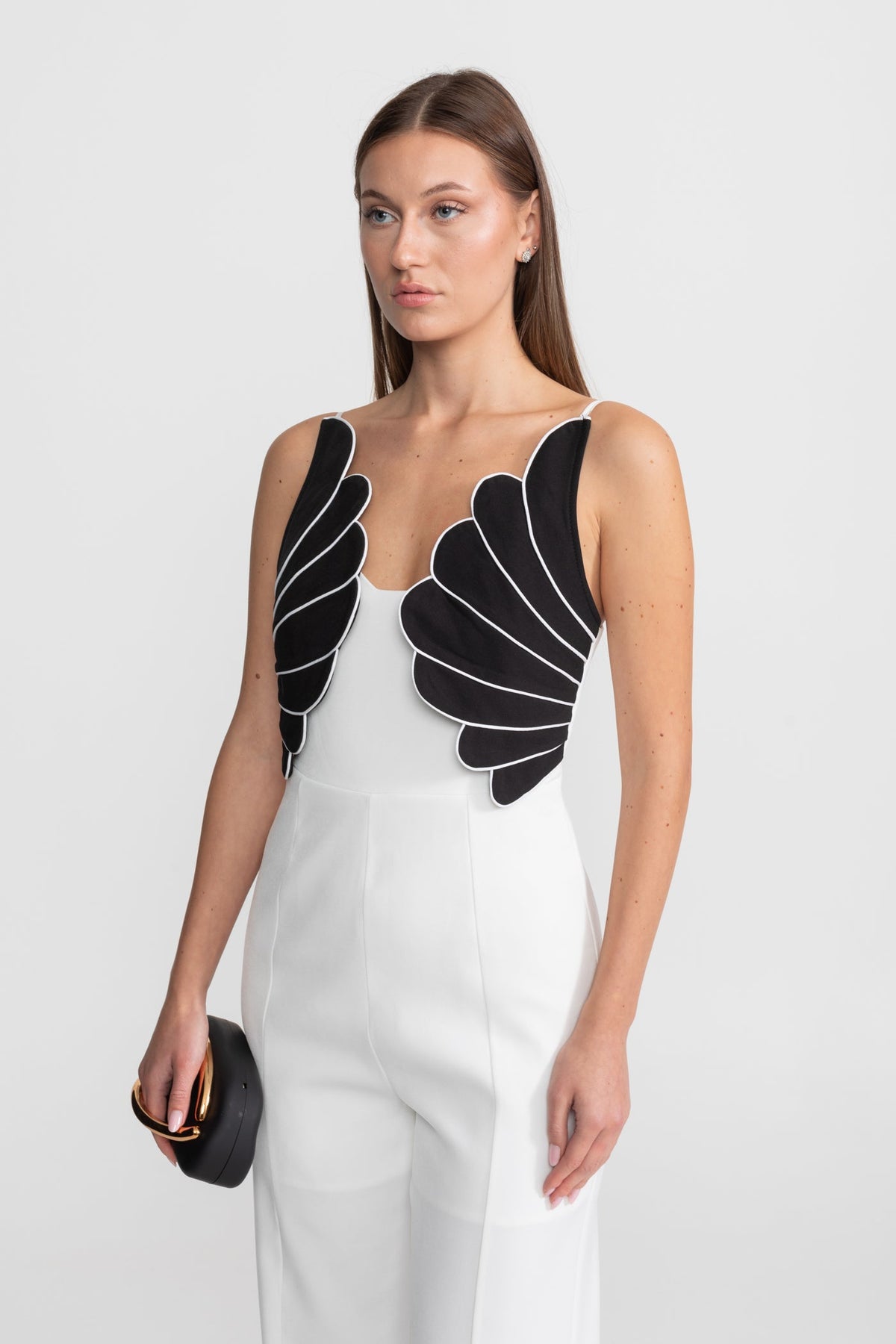 Wing Detail Jumpsuit – White & Black