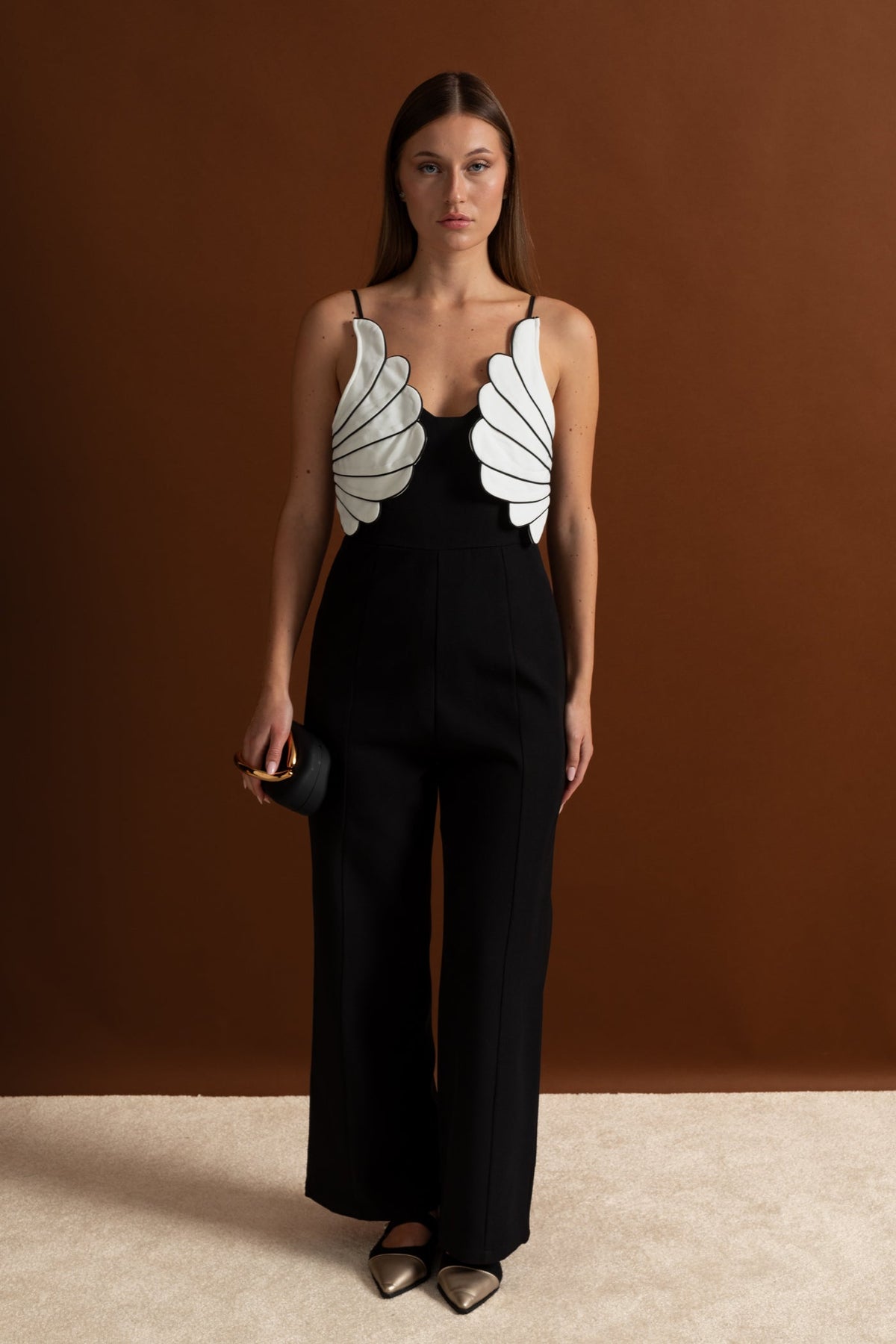 Wing Detail Jumpsuit – Black & White