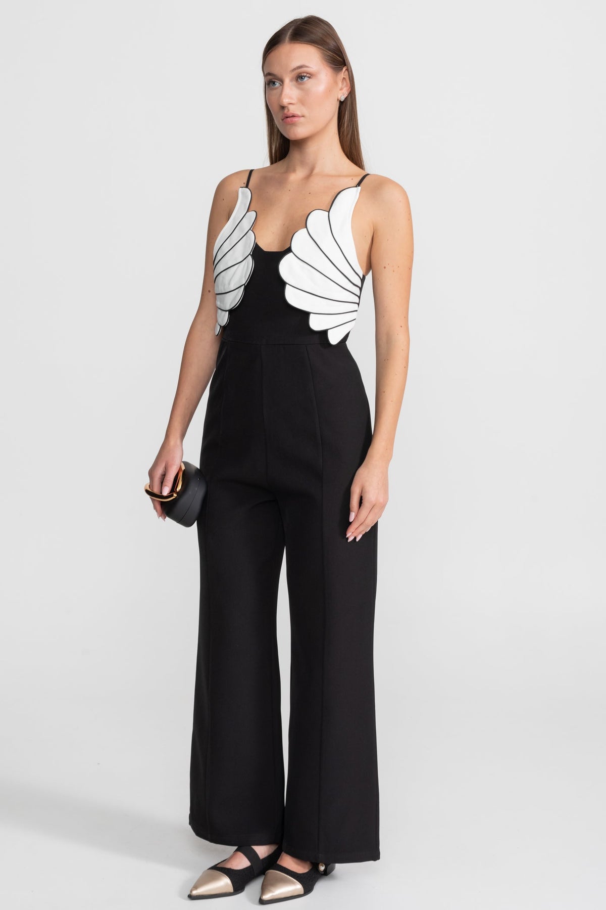 Wing Detail Jumpsuit – Black & White