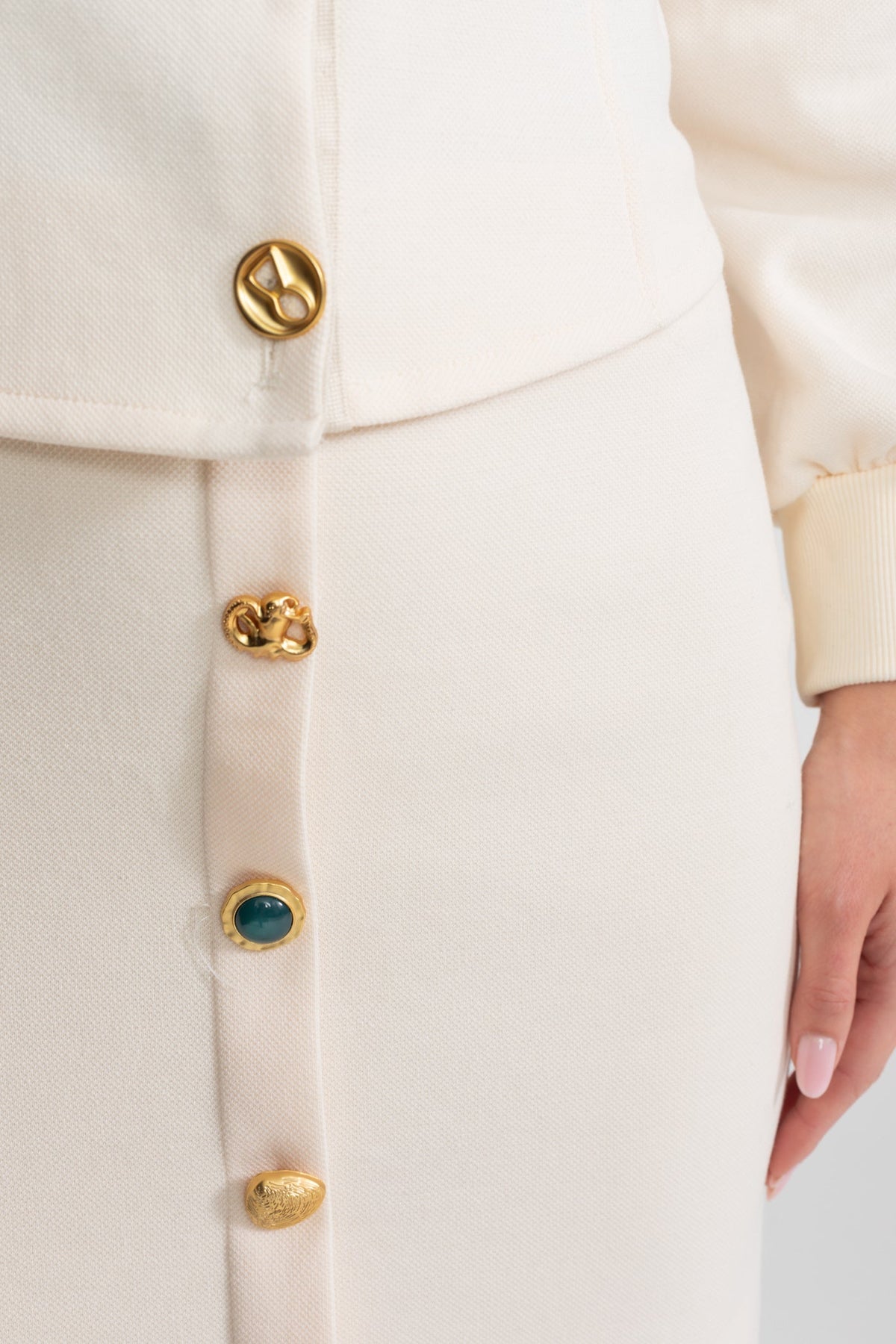 Embellished Button Co-ord Set – Ivoire