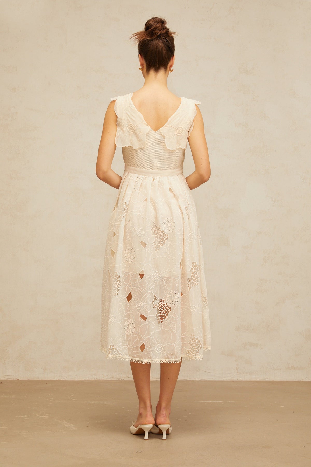 Anaïs neutrals beaded floral-embroidered midi dress