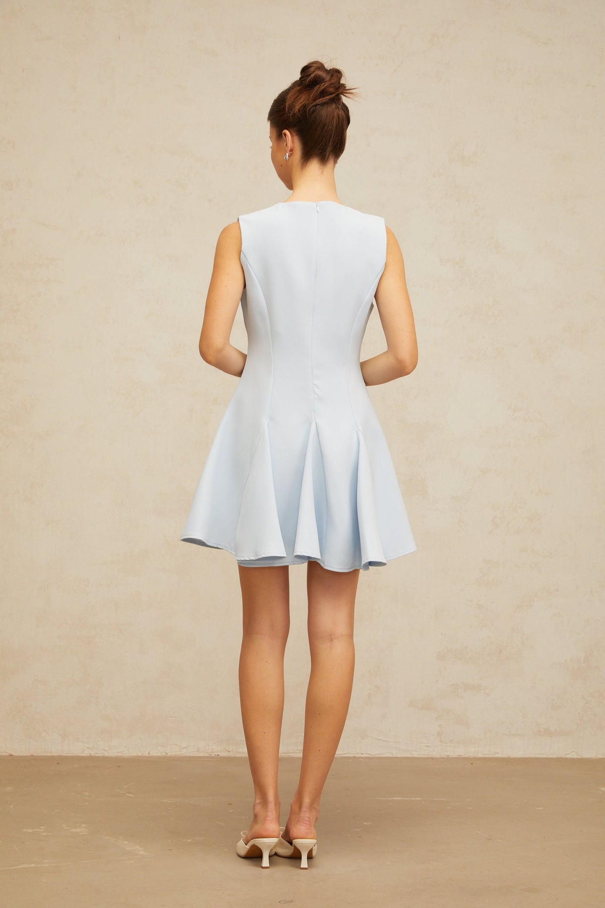 Lyna blue bowknot godet-design mini dress