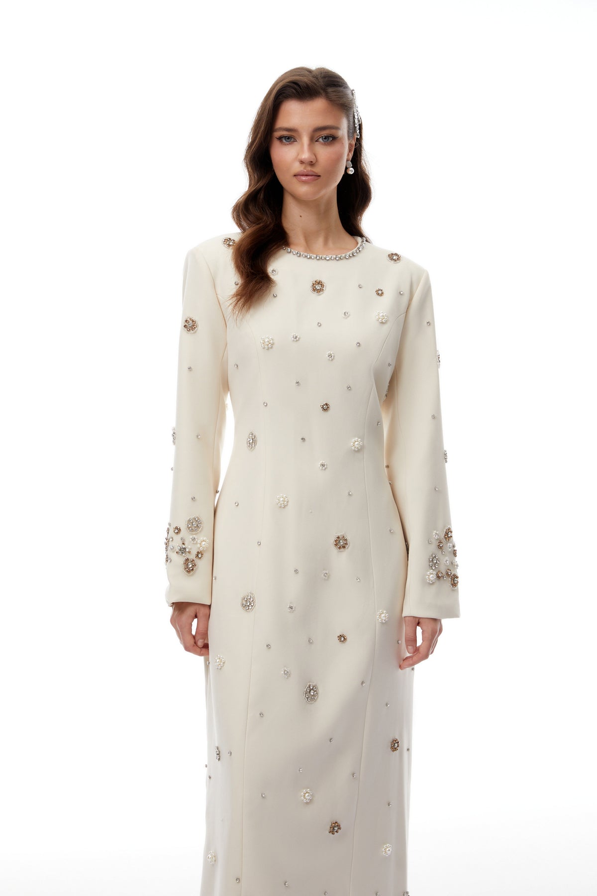 Peyton Cream White Fully Embellished Maxi Dress (Final Sale-US Only)