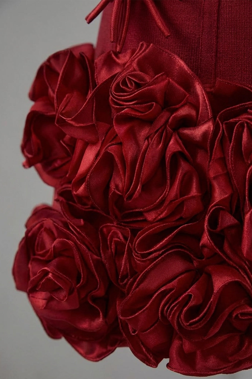 Corset Mini Dress with Sculpted Floral Hem – Red