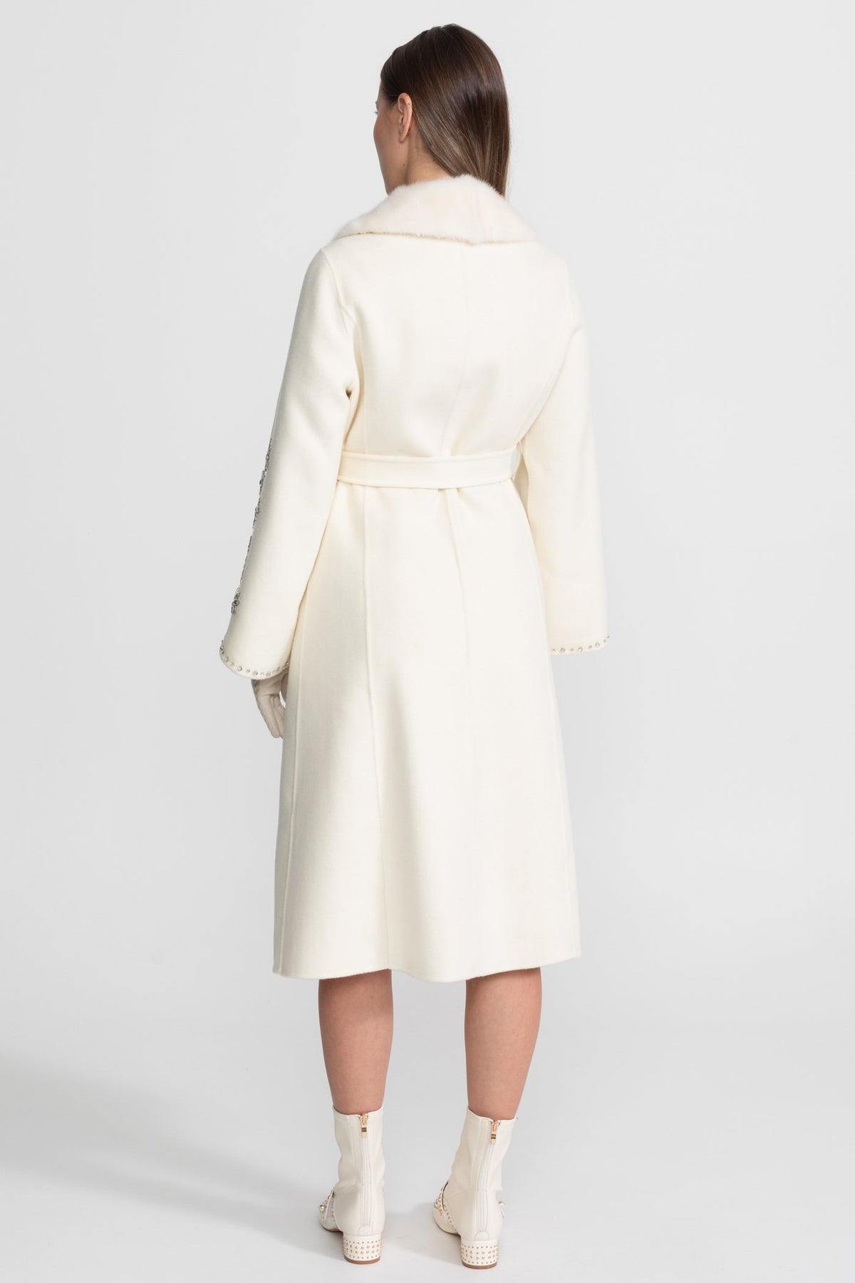 Embellished Wool Overcoat With Fox Fur Collar – Ivoire