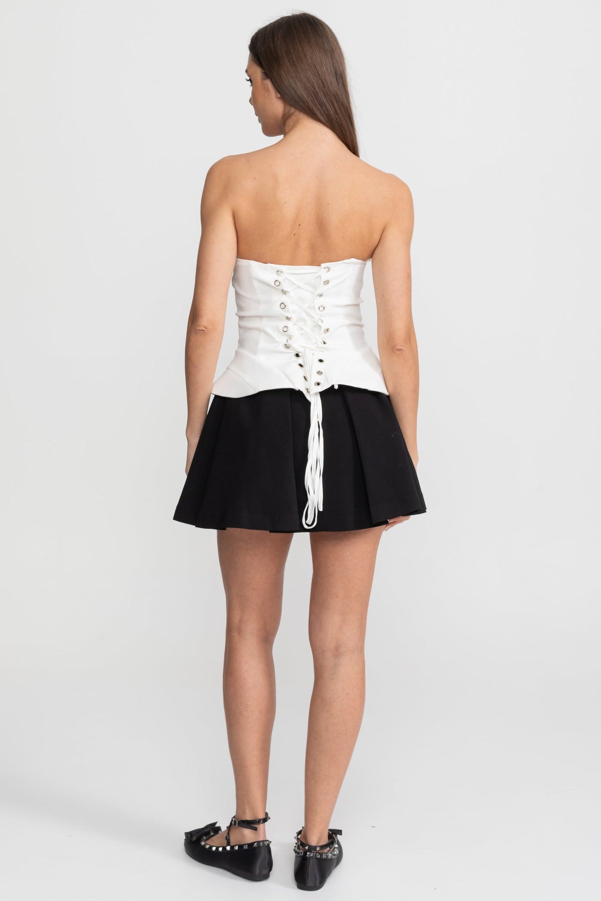 Strapless Top With Sculpted Bodice and Illusion Insert – White